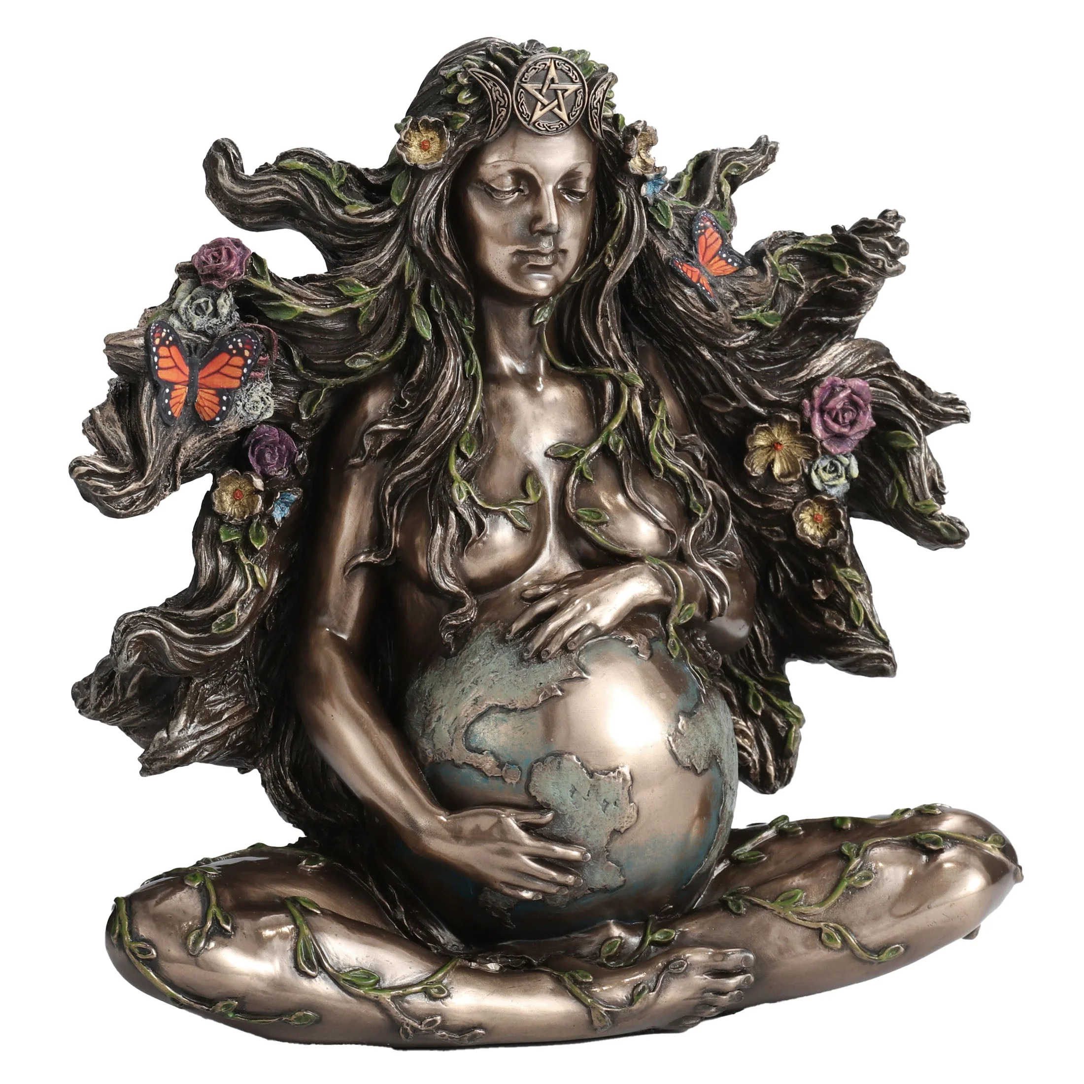 Sitting Pregnant Mother Gaia With Butterflies 17.5cm Veronese Statue — additional product image 2 from ArtStatues