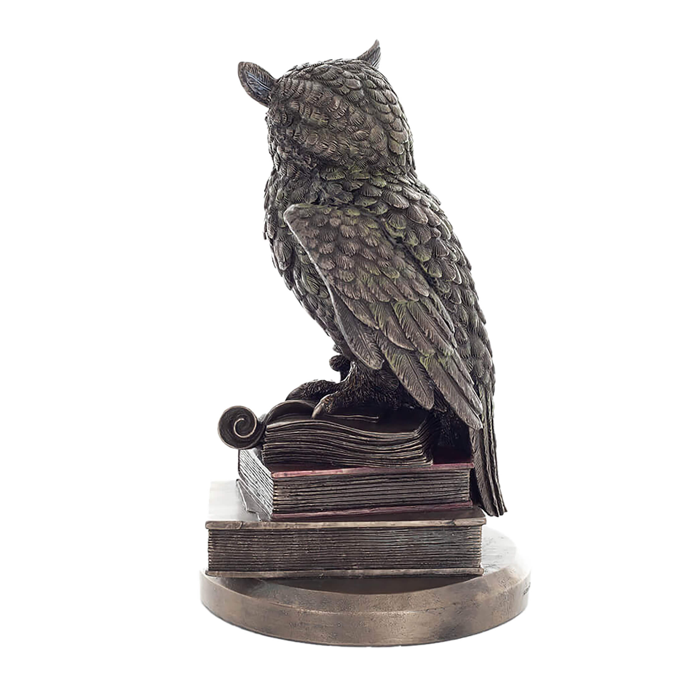 Wise Owl with Quill & Books Statue – 23cm Veronese Cold-Cast Bronze Scholarly Bird Figurine — additional product image 3 from ArtStatues