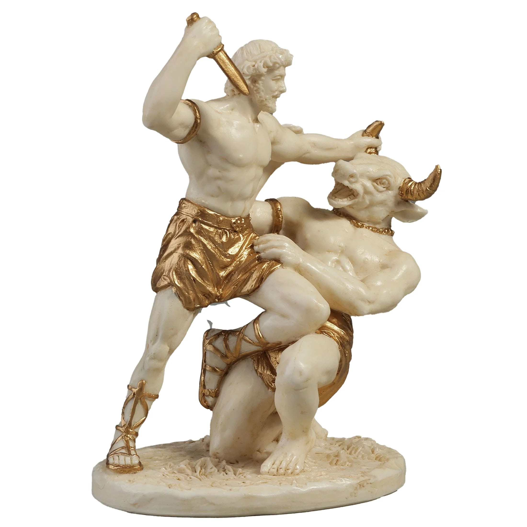 Theseus and Minotaur Statue - 10 x 8 cm White & Gold Resin — additional product image 2 from ArtStatues