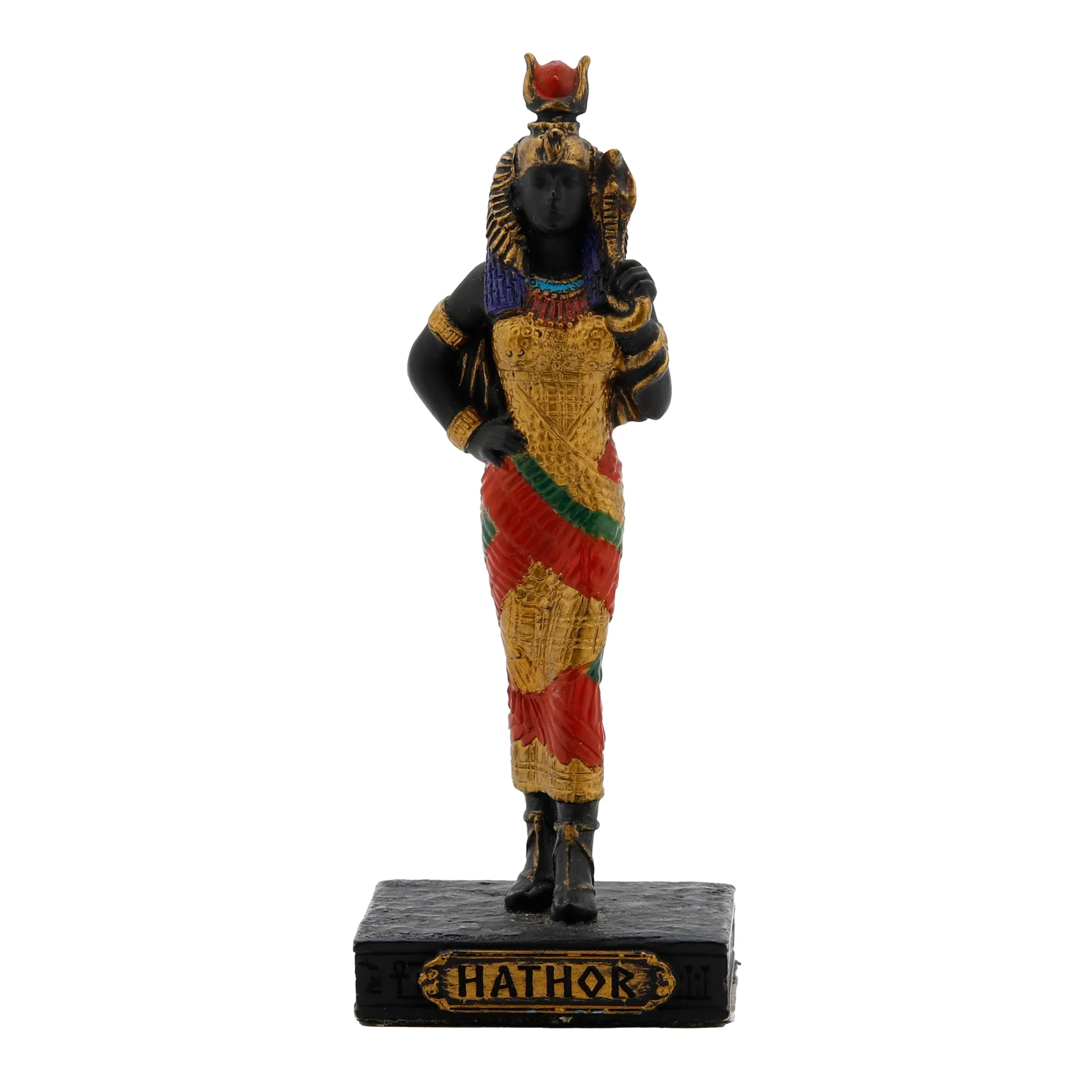 Hathor Egyptian Goddess Resin Statue with Gold Accents – 8.5 cm