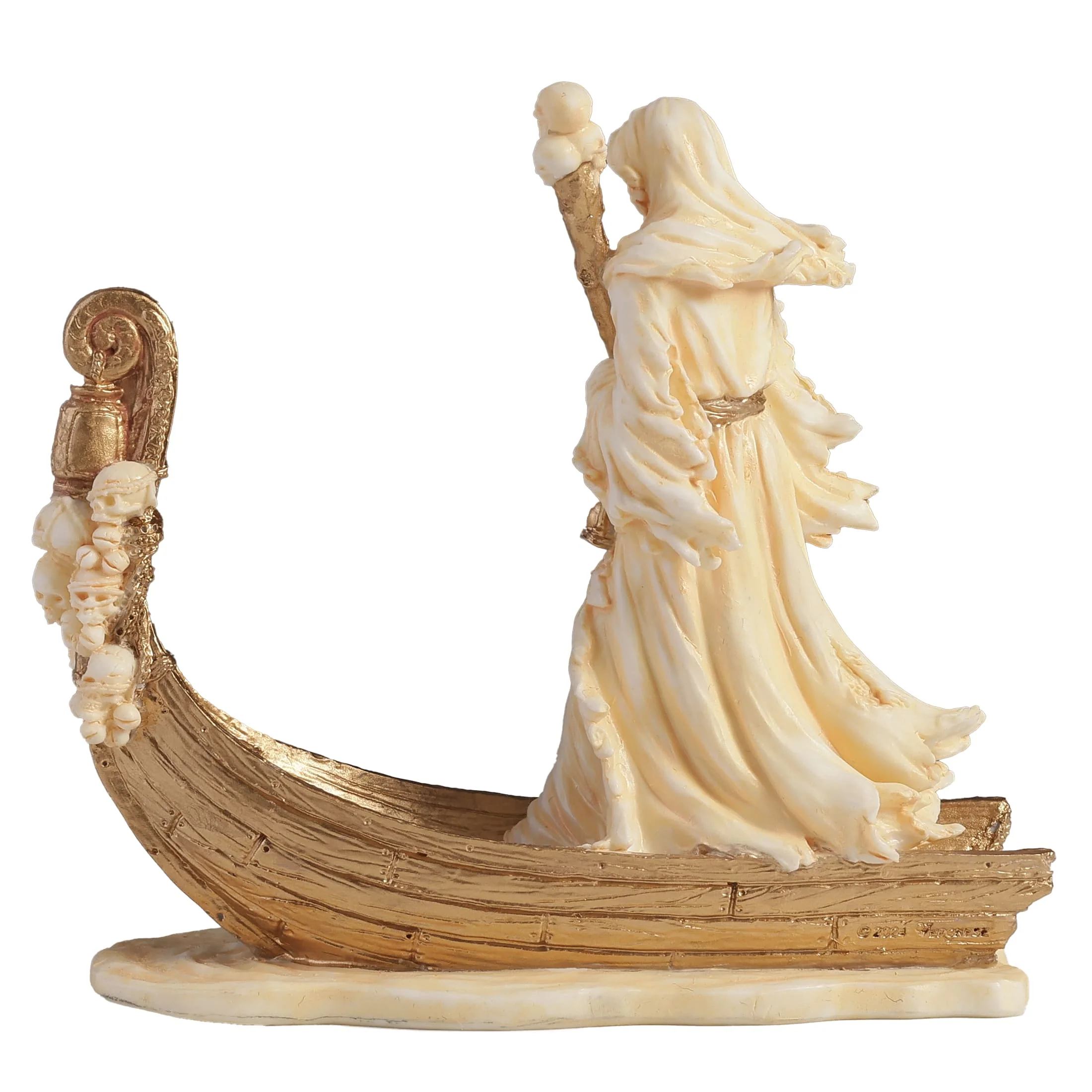 Charon Underworld Ferryman Statue - 9 x 8cm White & Gold Resin — additional product image 4 from ArtStatues