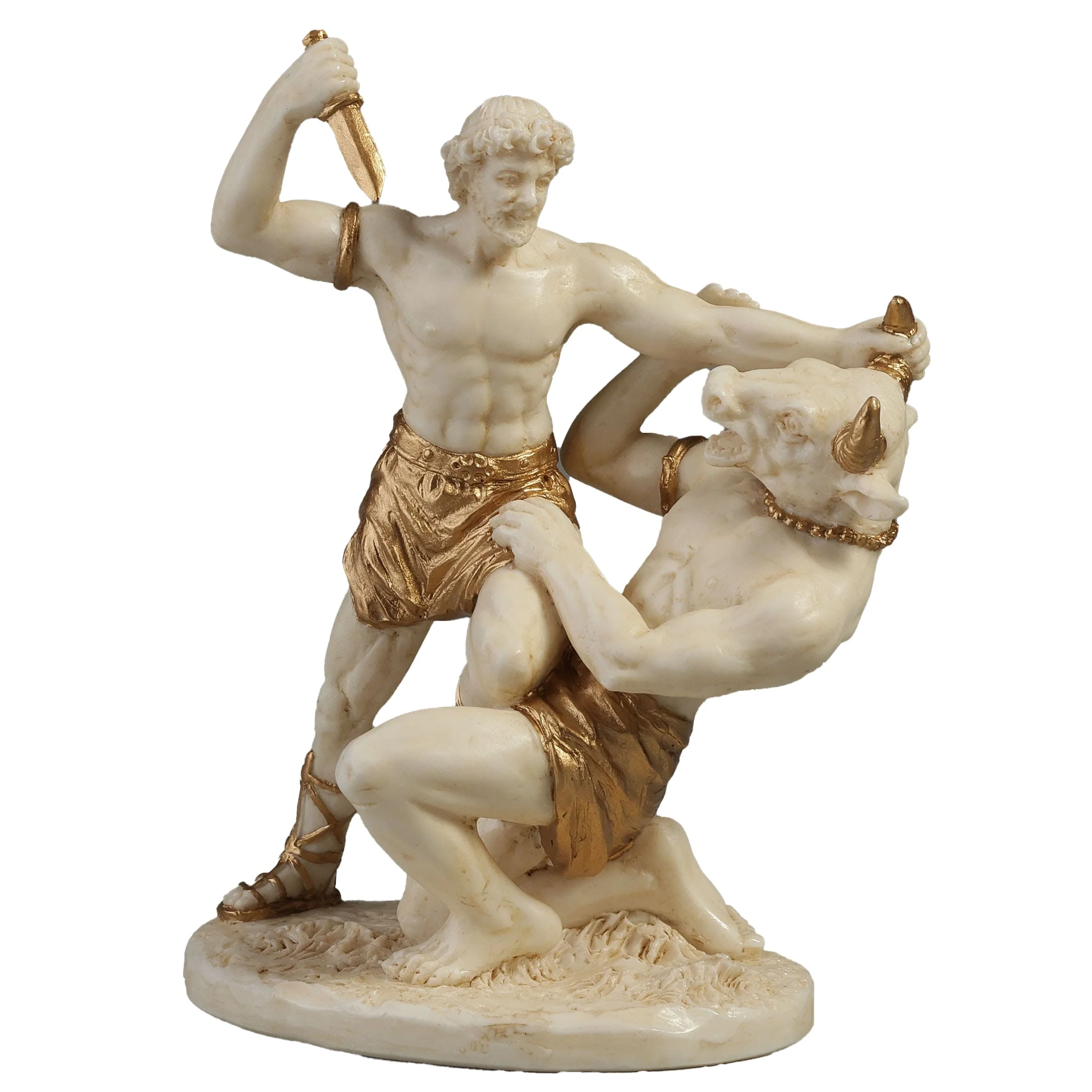 Theseus and Minotaur Statue - 10 x 8 cm White & Gold Resin — additional product image 3 from ArtStatues