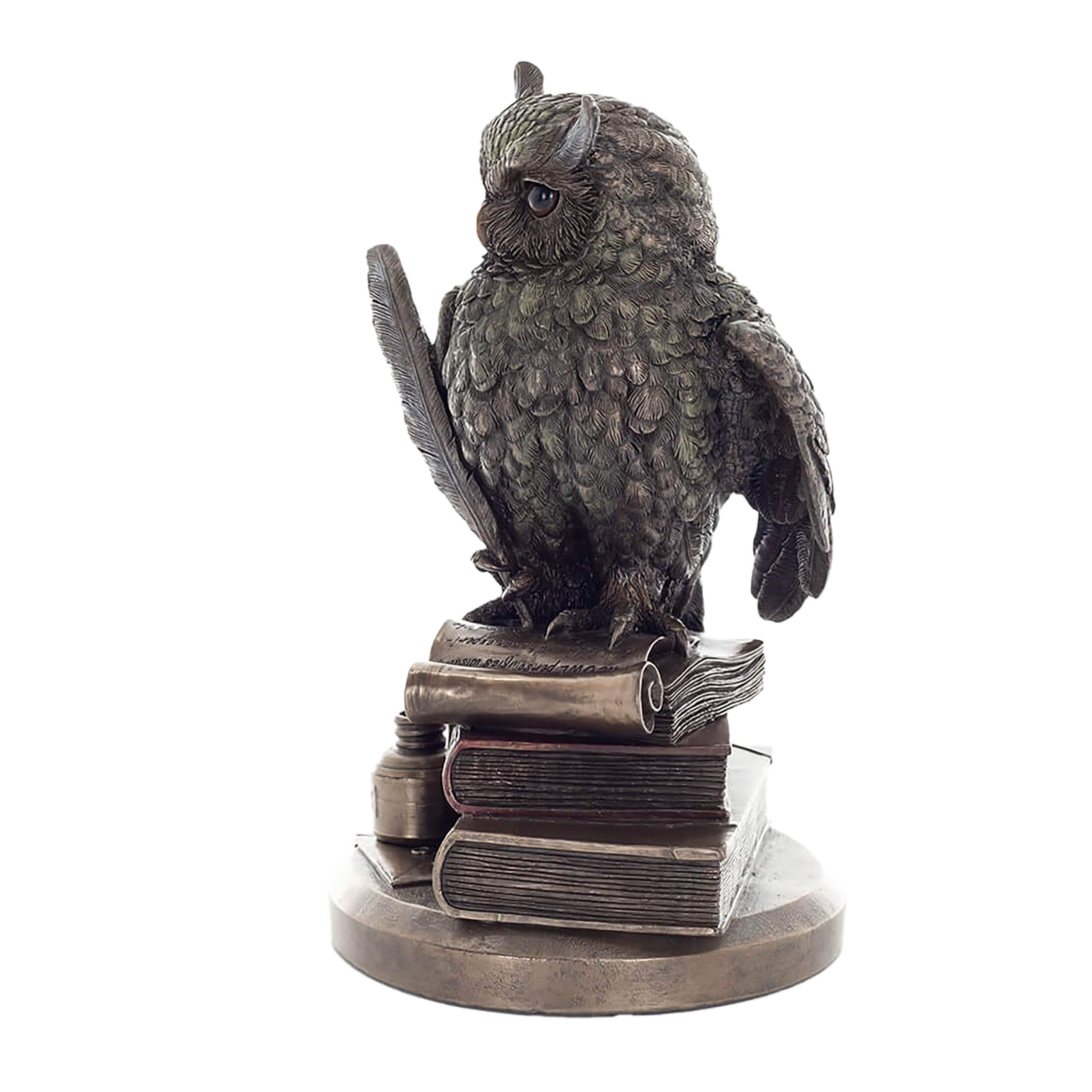 Wise Owl with Quill & Books Statue – 23cm Veronese Cold-Cast Bronze Scholarly Bird Figurine — additional product image 2 from ArtStatues