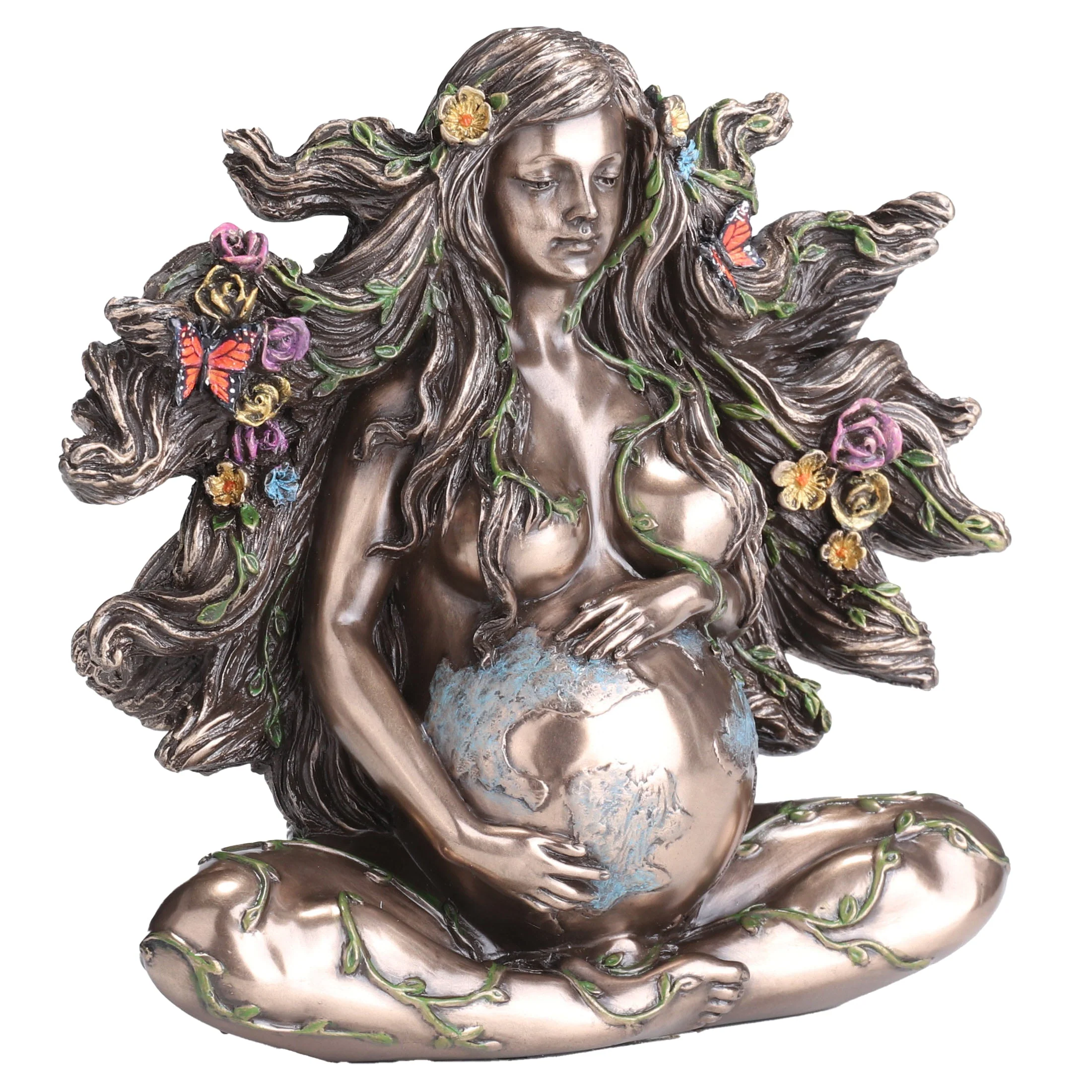 Sitting Pregnant Mother Gaia With Butterflies 12.5cm Veronese Statue — additional product image 2 from ArtStatues