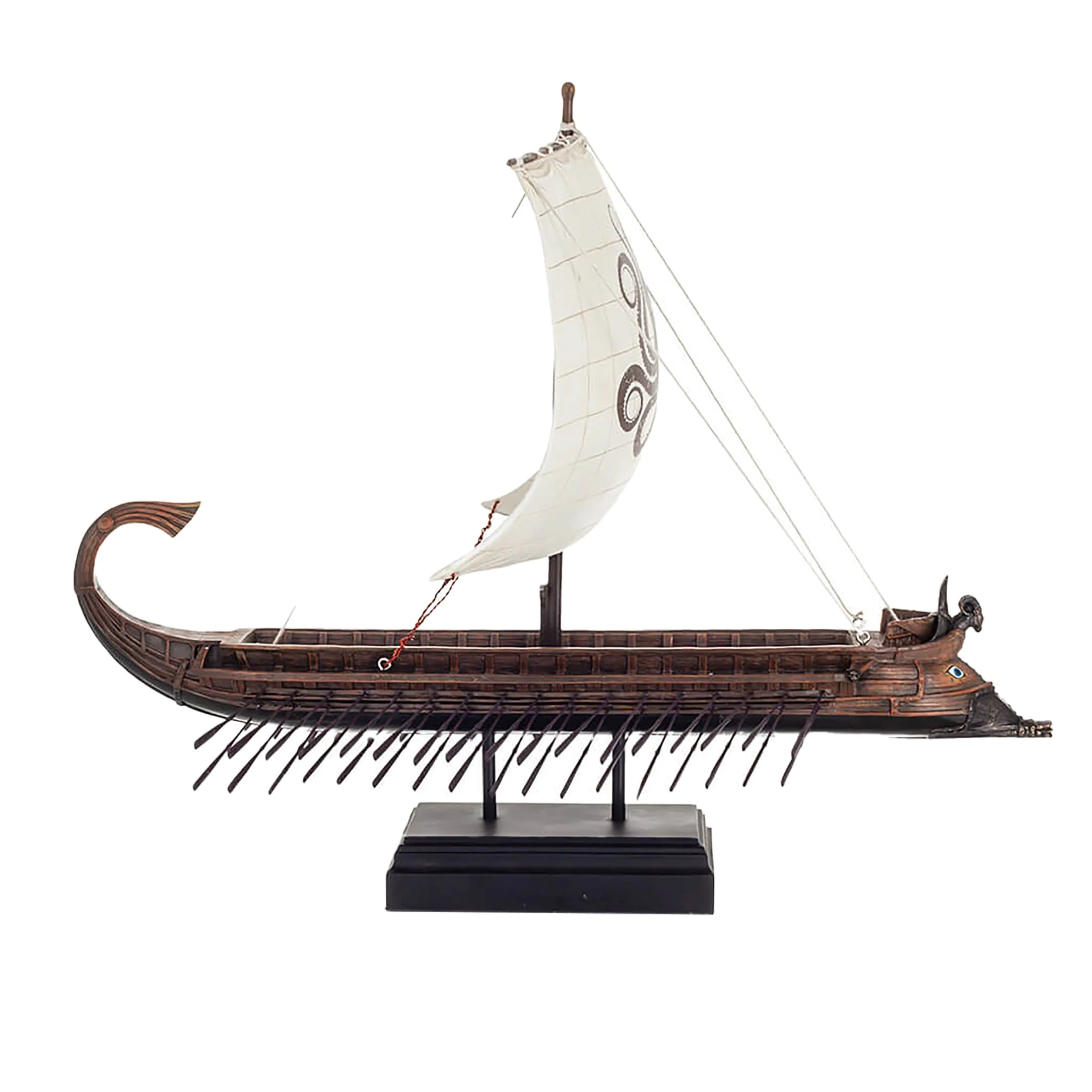 Ancient Greek Trireme Warship Model with Sail & Rowers – 35×22×26 cm