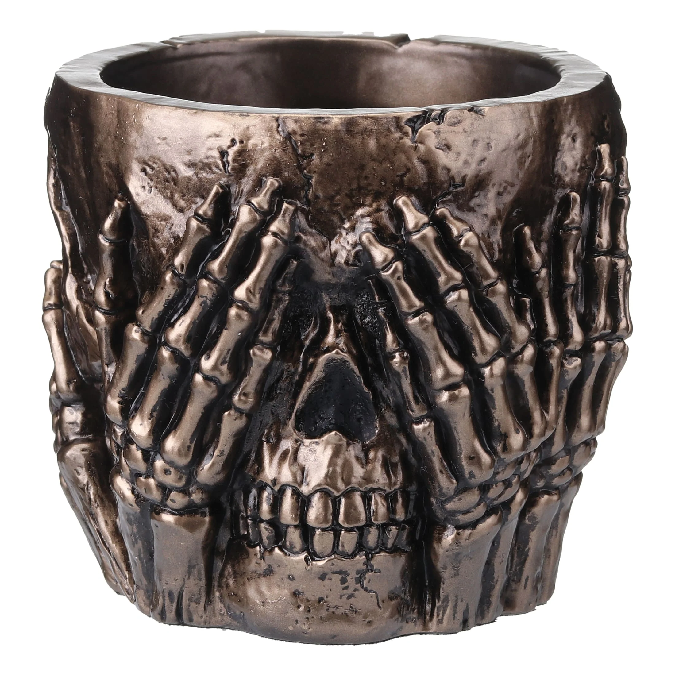 See No Evil Skull Statue – Bronze Finish, 19 cm