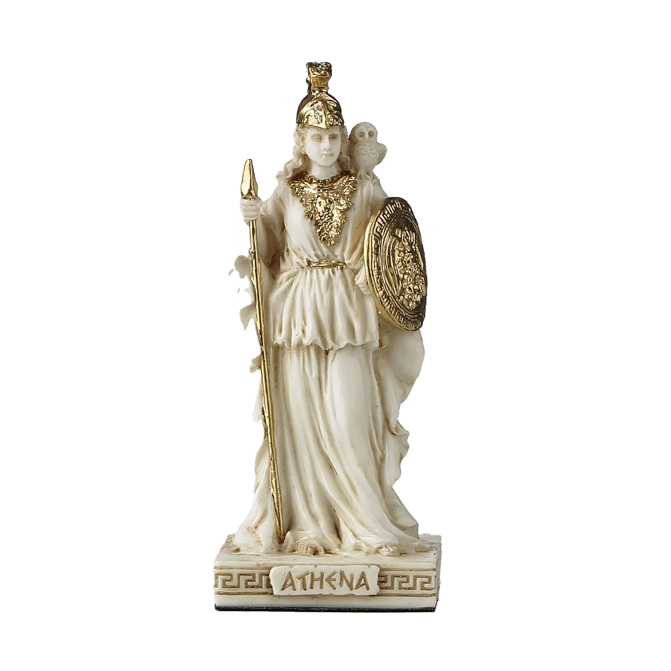 Athena Resin Statue with Spear, Shield & Owl – 8.8 cm