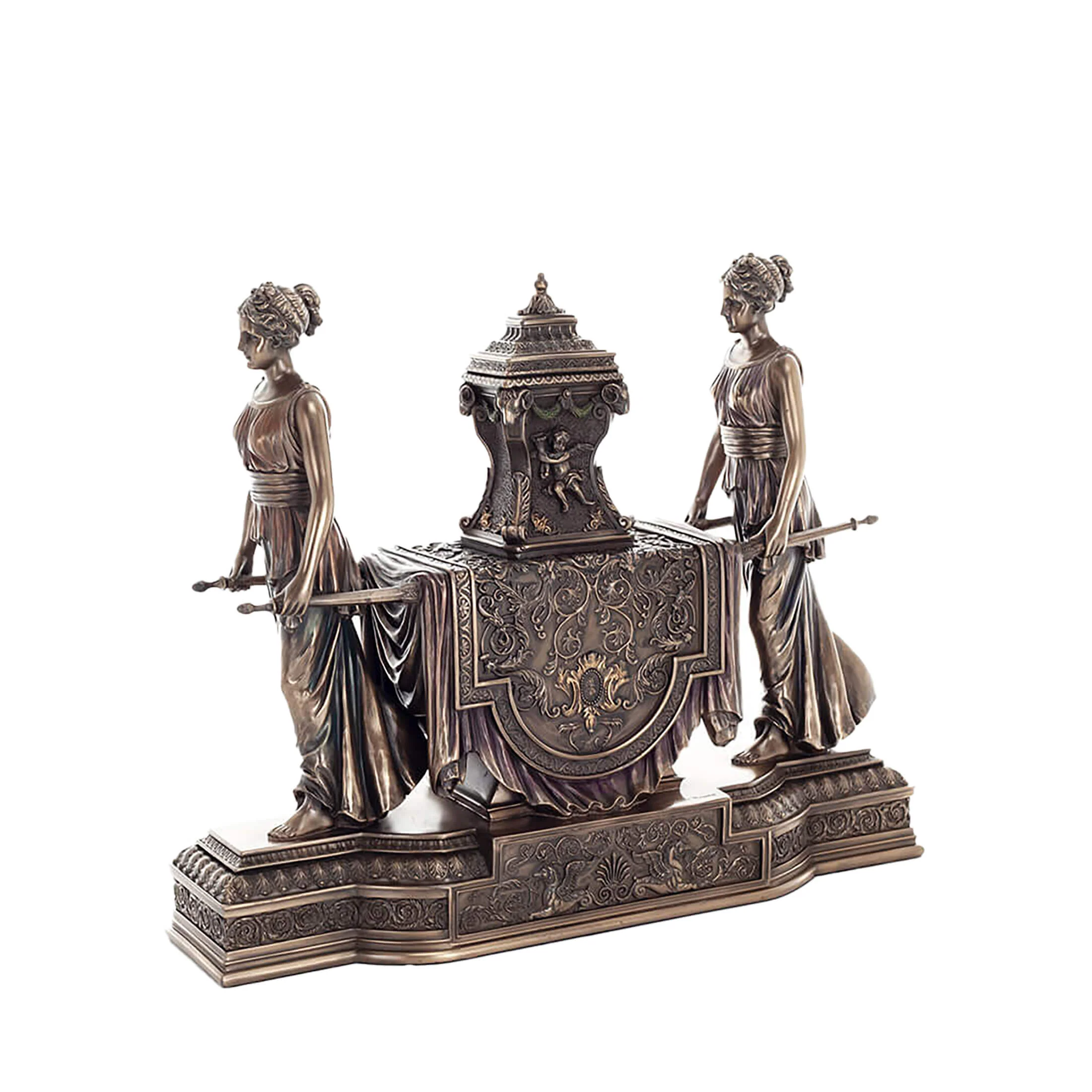 Two females Clock 30x36cm Mythology-Inspired Veronese Cold-Cast Bronze Table Clock — additional product image 3 from ArtStatues