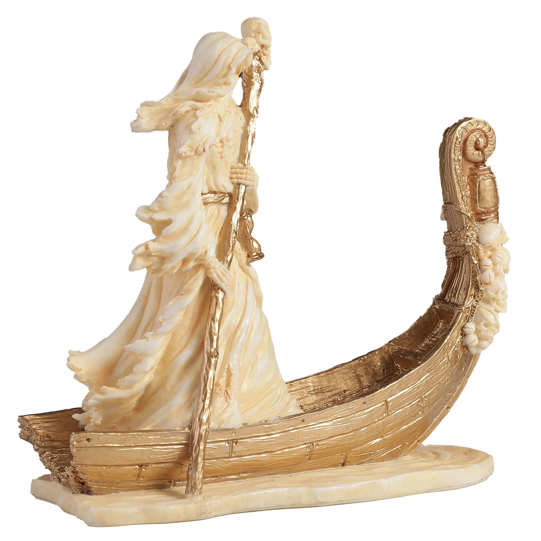 Charon Underworld Ferryman Statue - 9 x 8cm White & Gold Resin — additional product image 3 from ArtStatues