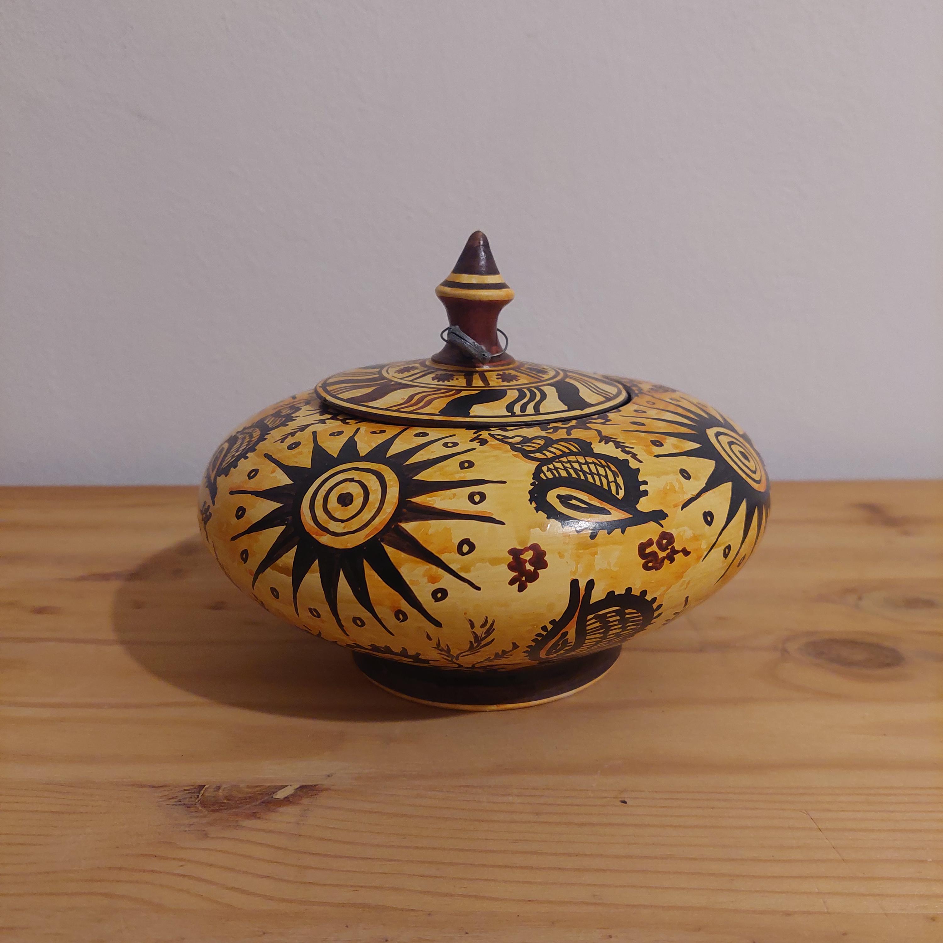 Handmade Greek Ceramic Jewelry Box: Sun Motif Keepsake Container — additional product image 2 from DadArt