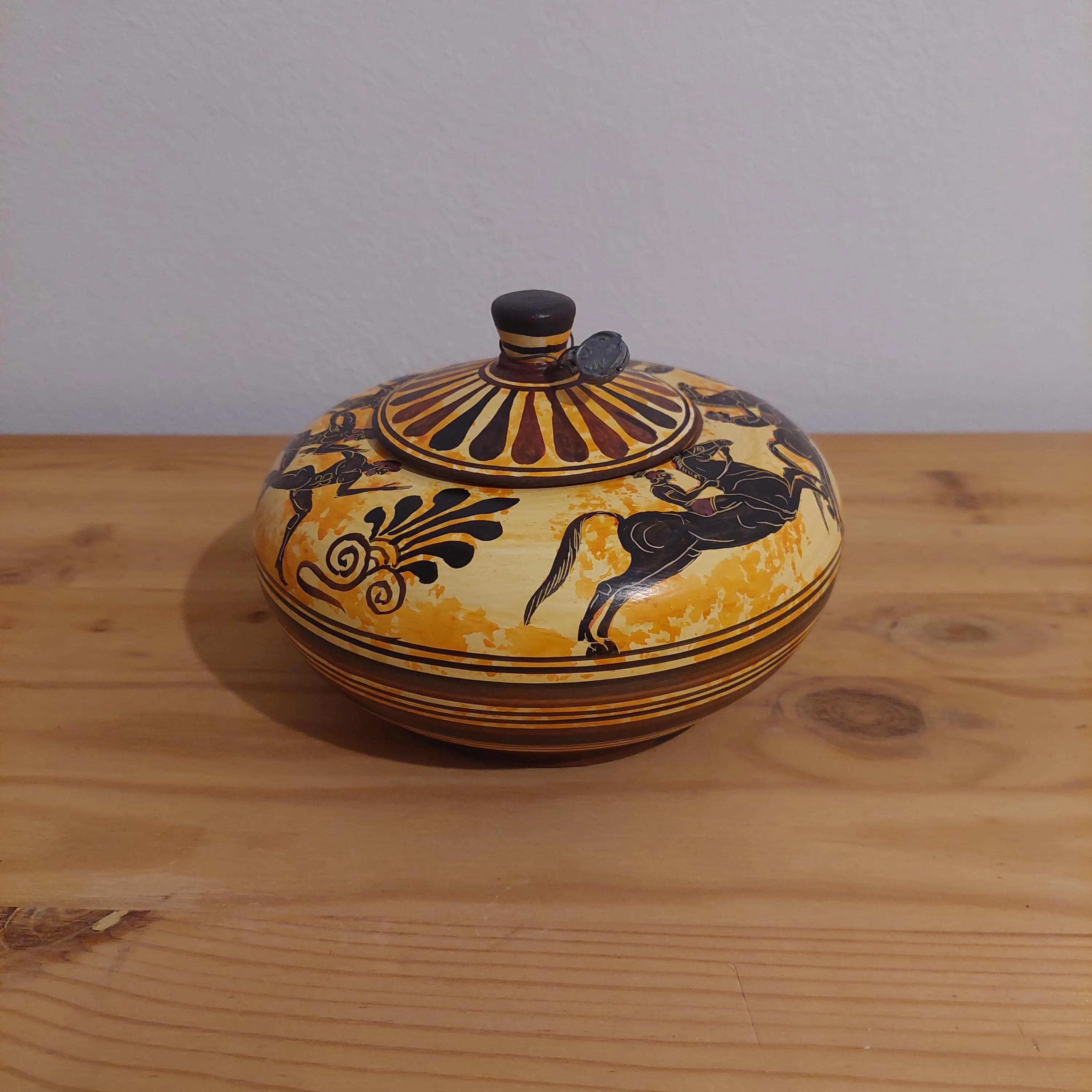 Handmade Greek Ceramic Pyxis: Black Figure Horse Riders Pot — additional product image 5 from DadArt