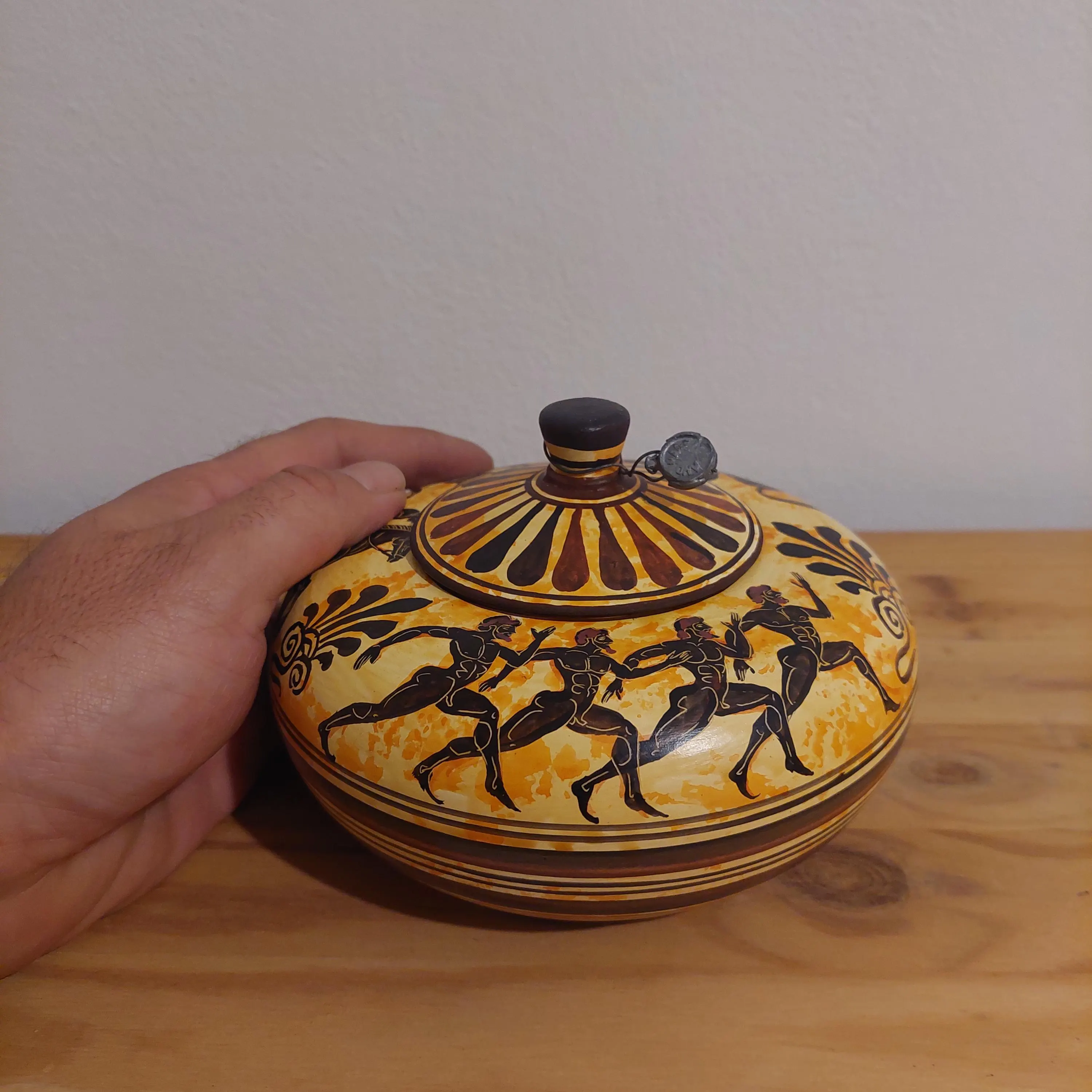 Handmade Greek Ceramic Pyxis: Black Figure Horse Riders Pot — additional product image 8 from DadArt
