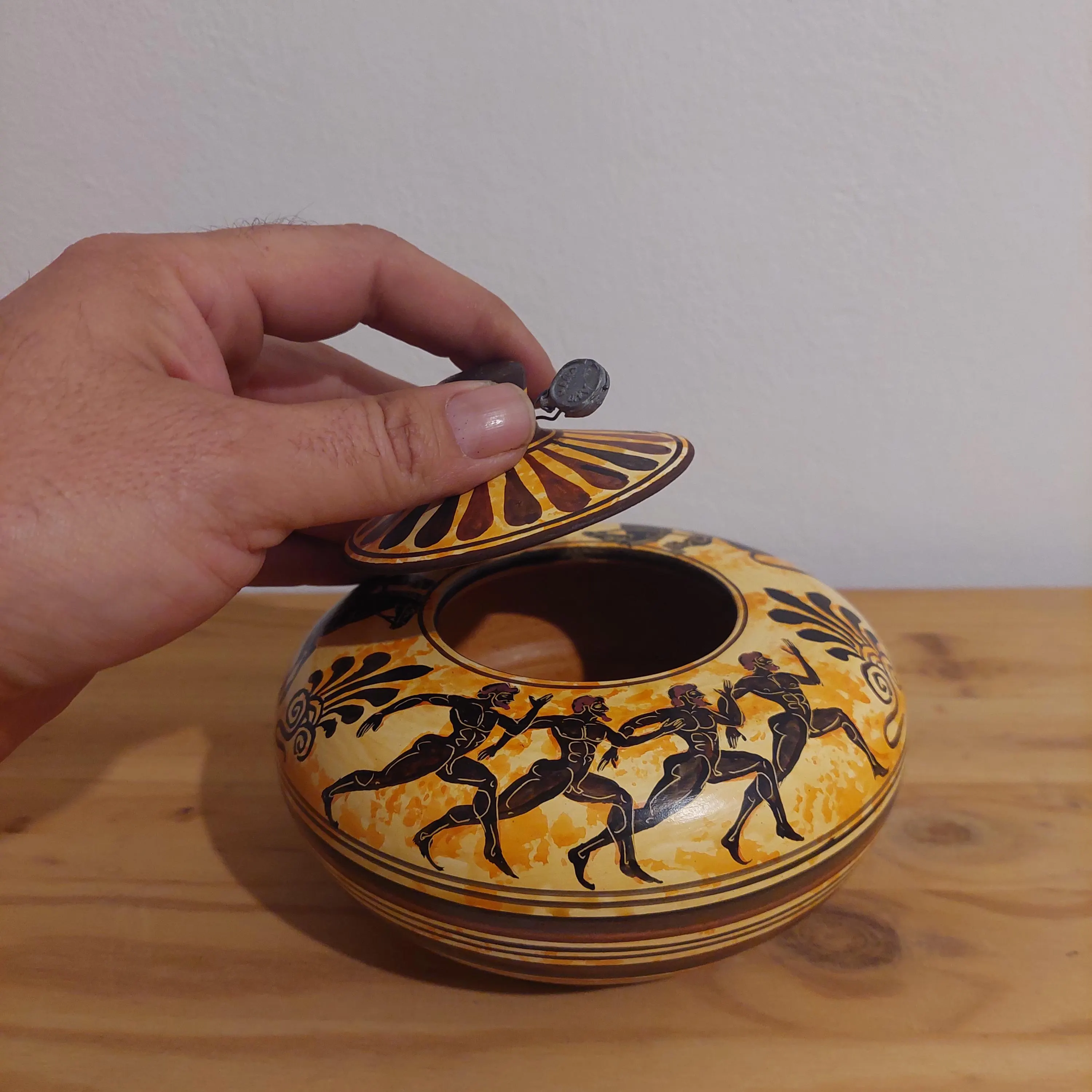 Handmade Greek Ceramic Pyxis: Black Figure Horse Riders Pot — additional product image 7 from DadArt