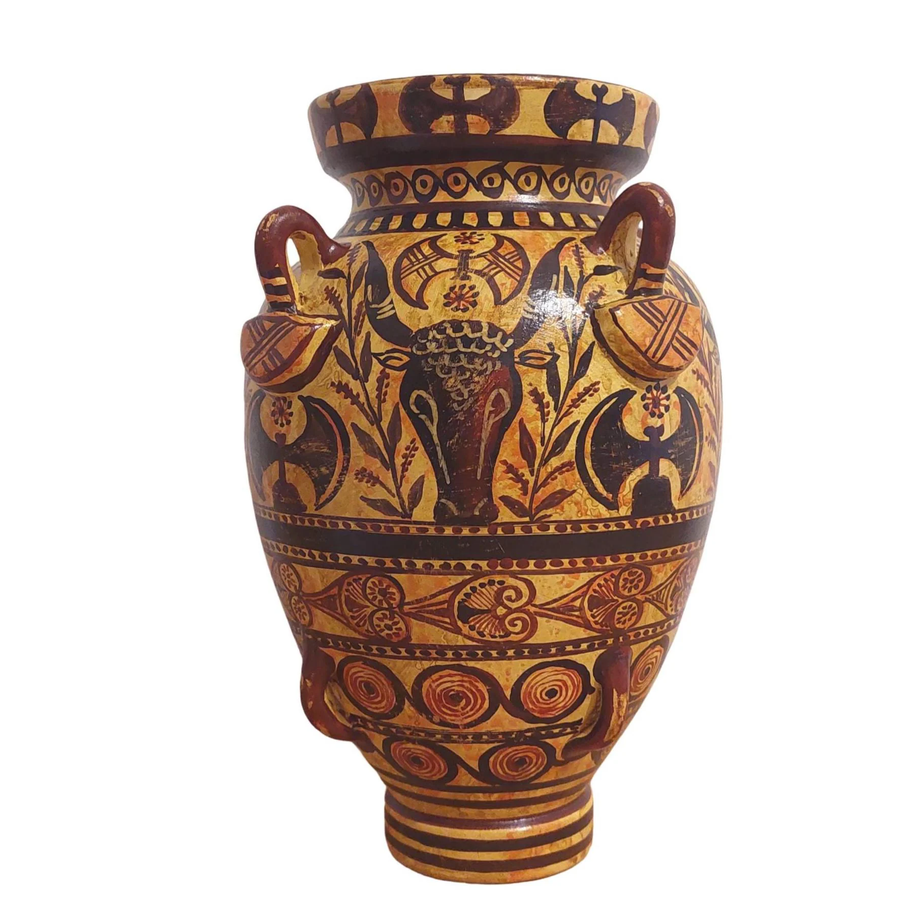 Minoan Bull Head Amphora Ceramic Vase Ancient Greece Knossos Double Axe Pattern