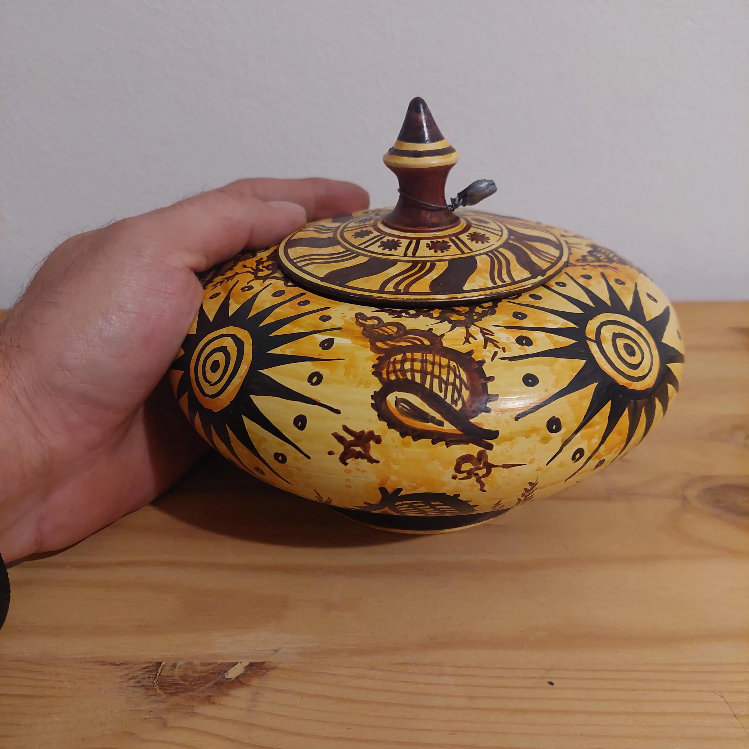 Handmade Greek Ceramic Jewelry Box: Sun Motif Keepsake Container — additional product image 7 from DadArt