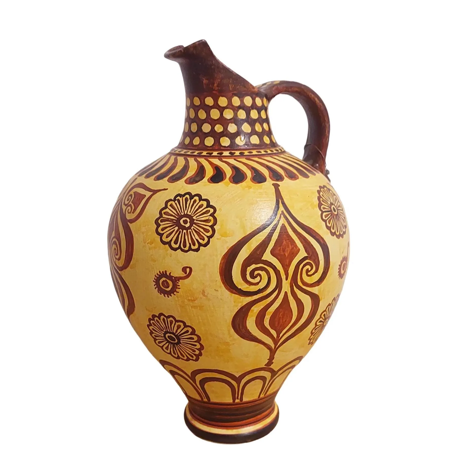 Minoan Floral Style Ceramic Oinochoe Vase Ancient Greece Rosettes