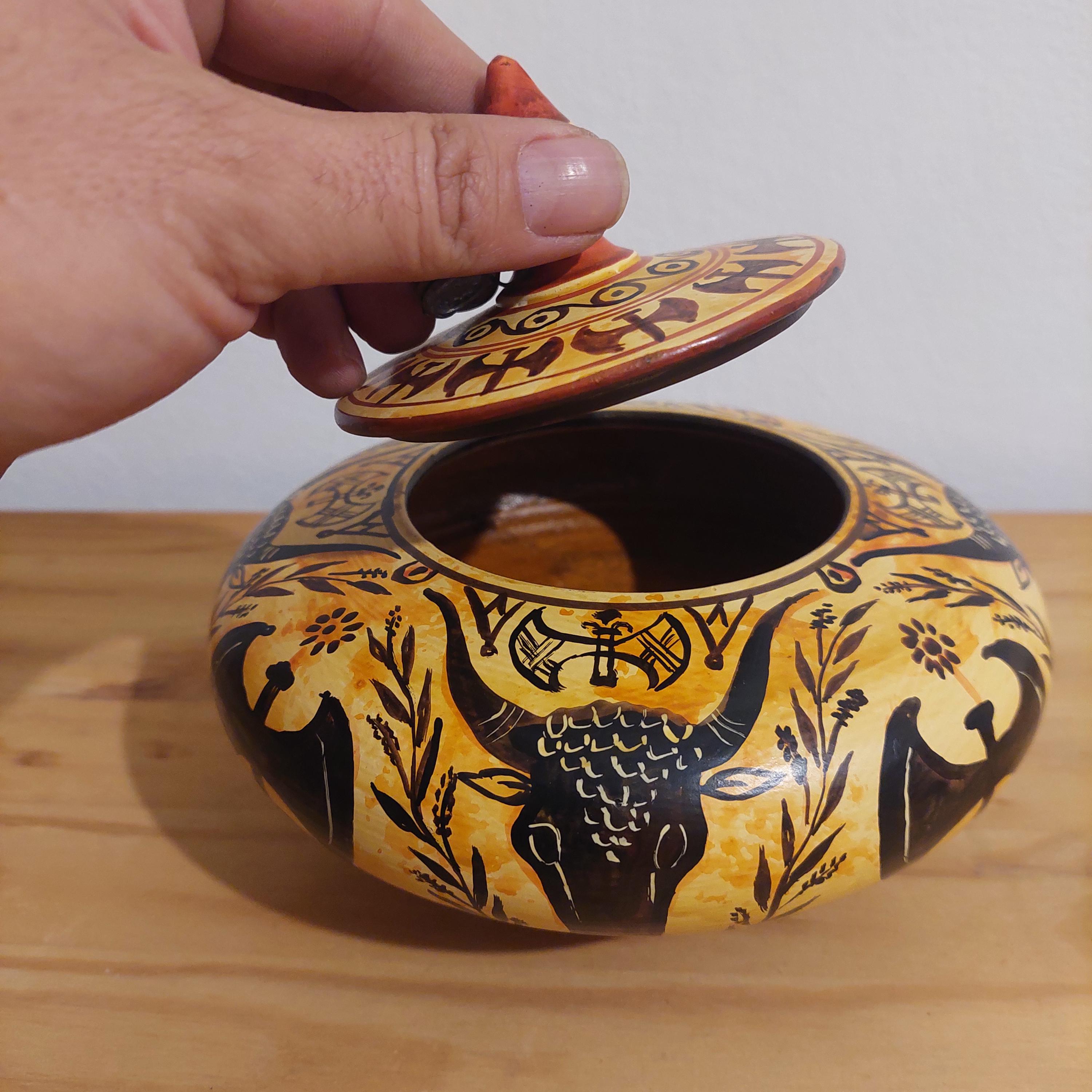 Handmade Minoan Bull Head Ceramic Pot: Mediterranean Art Decor — additional product image 6 from DadArt