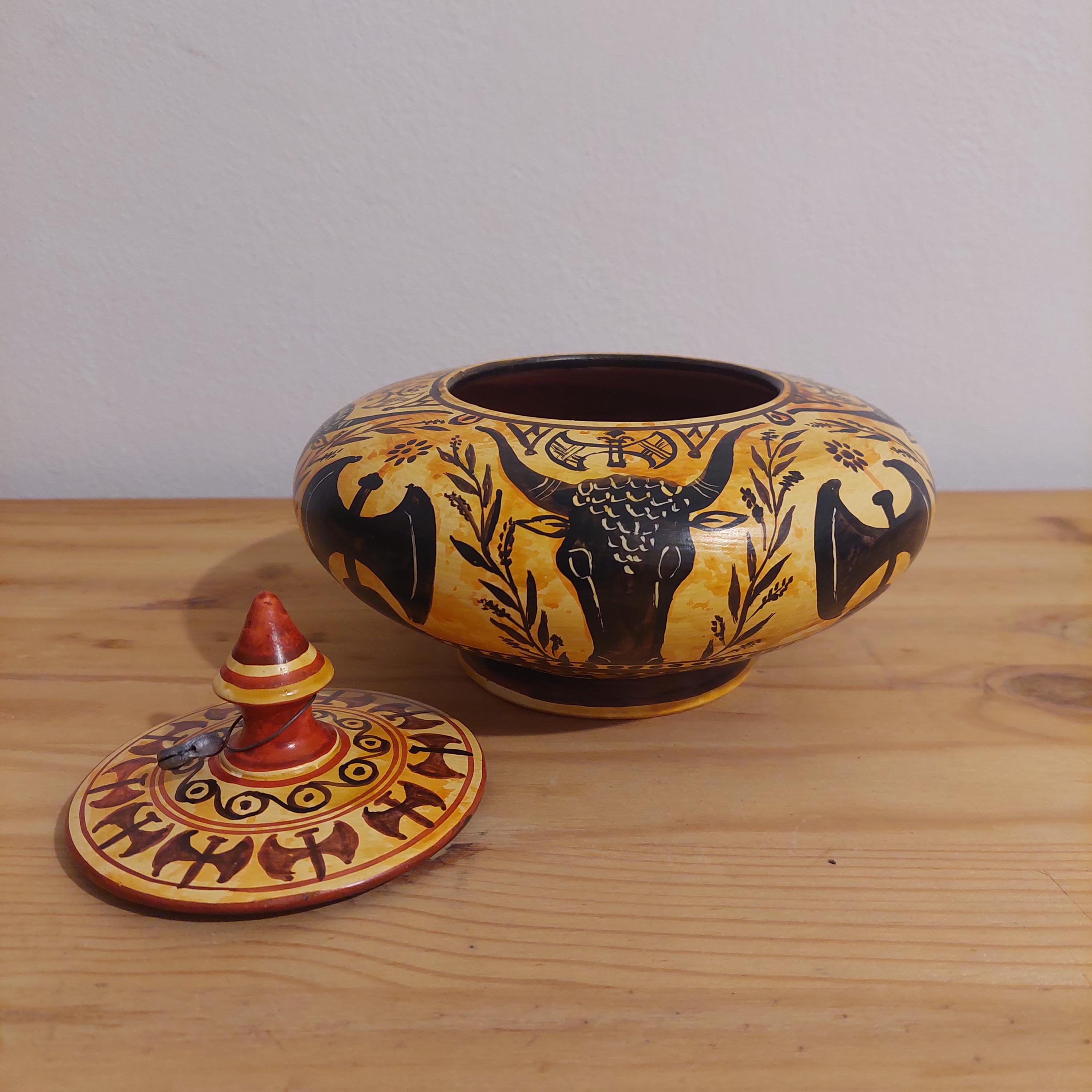 Handmade Minoan Bull Head Ceramic Pot: Mediterranean Art Decor — additional product image 5 from DadArt