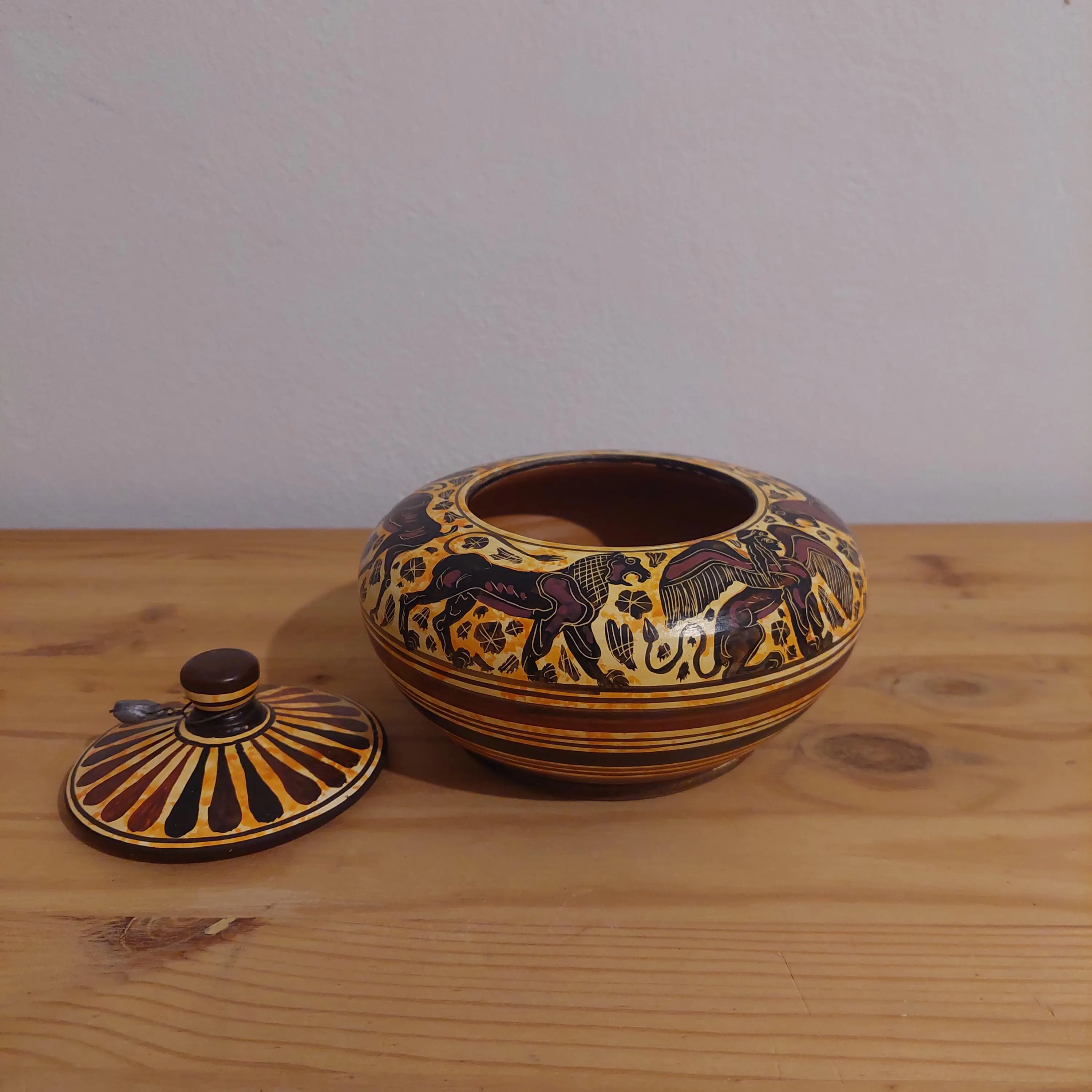 Handmade Corinthian Ceramic Pyxis: Winged Figure & Horse Decor — additional product image 4 from DadArt