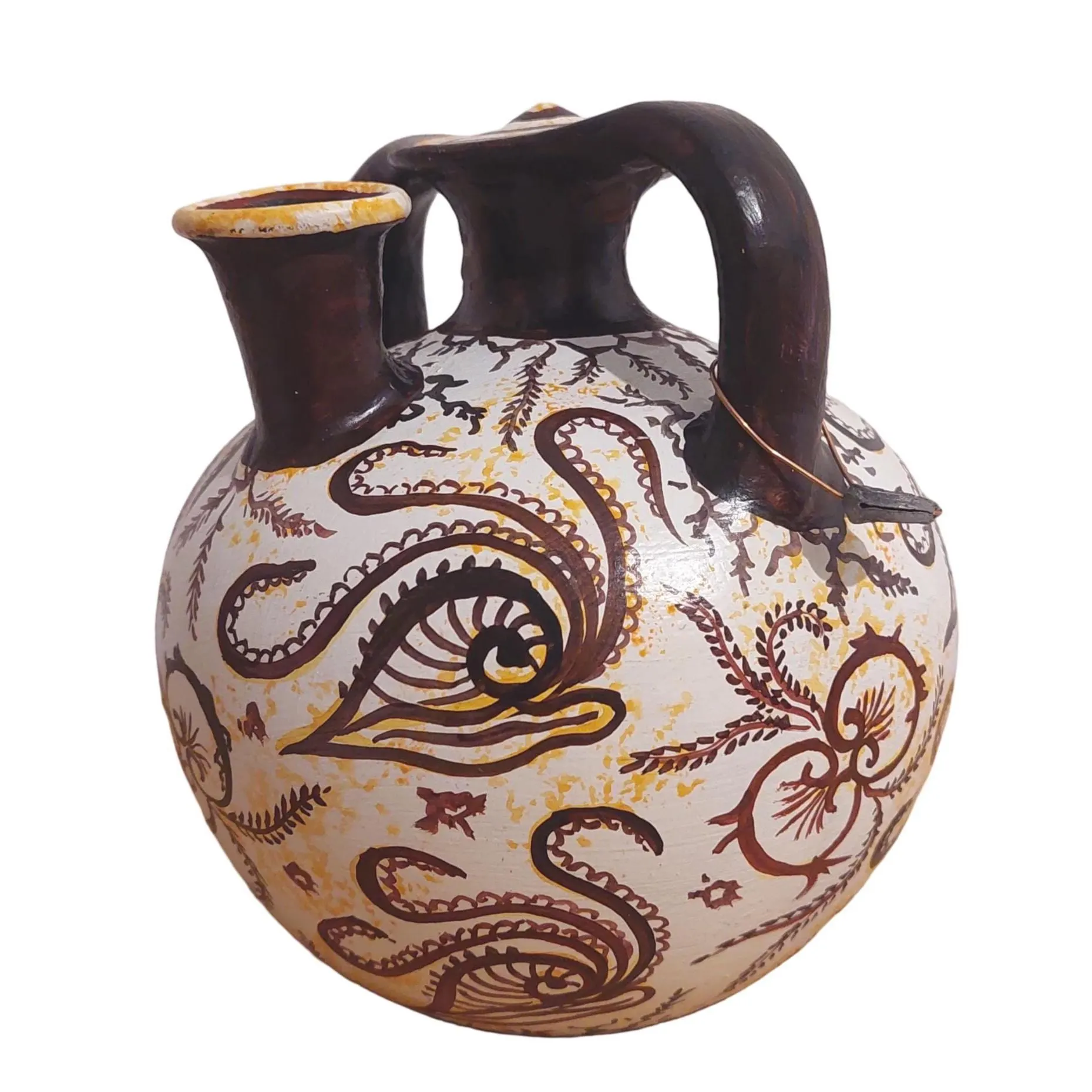 Minoan Floral Style Double Handled Ceramic Jug Vase Ancient Greece