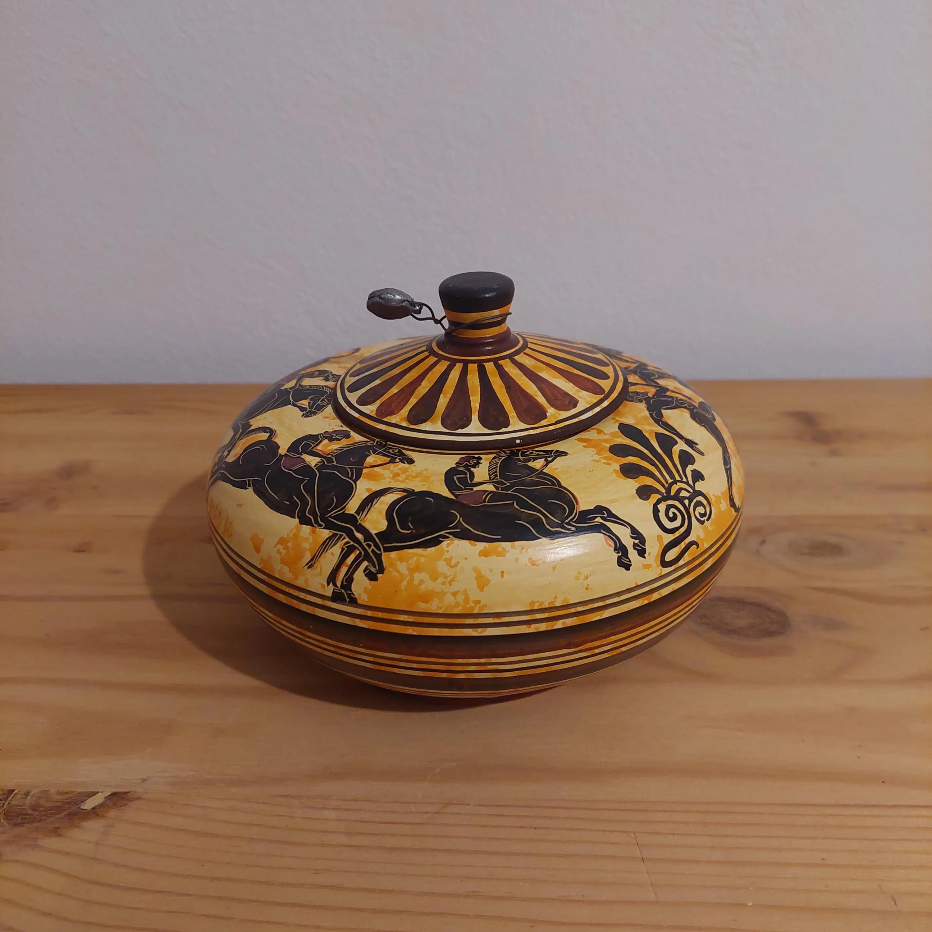 Handmade Greek Ceramic Pyxis: Black Figure Horse Riders Pot — additional product image 3 from DadArt