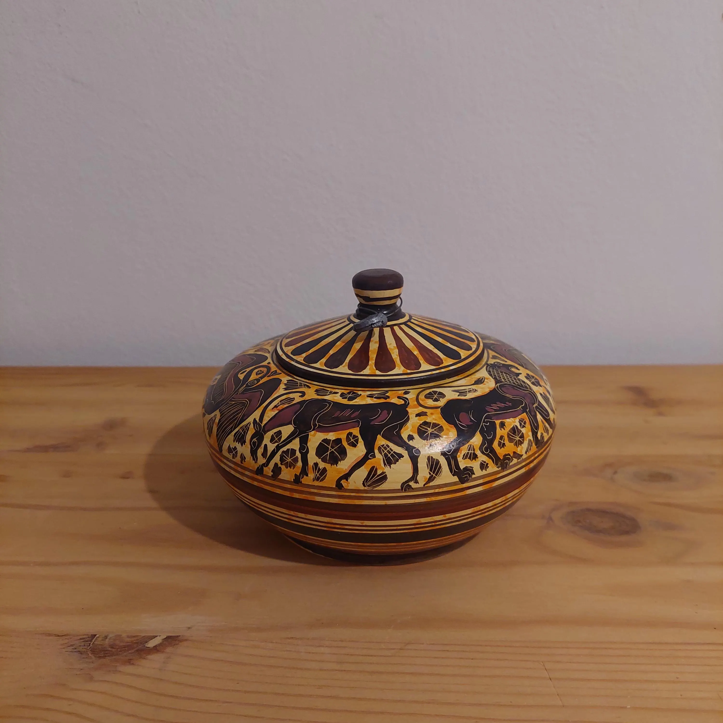 Handmade Corinthian Ceramic Pyxis: Winged Figure & Horse Decor — additional product image 3 from DadArt