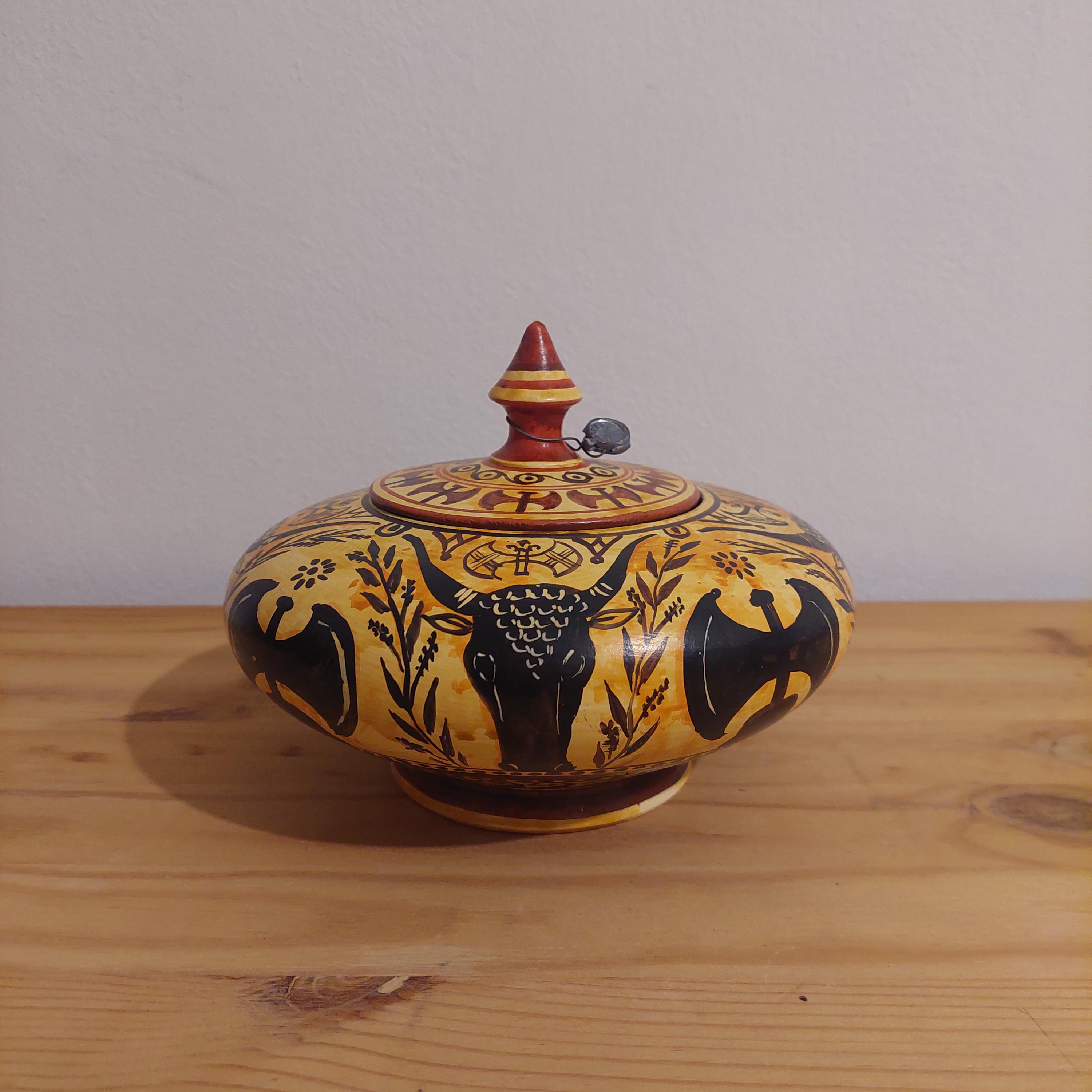 Handmade Minoan Bull Head Ceramic Pot: Mediterranean Art Decor — additional product image 2 from DadArt
