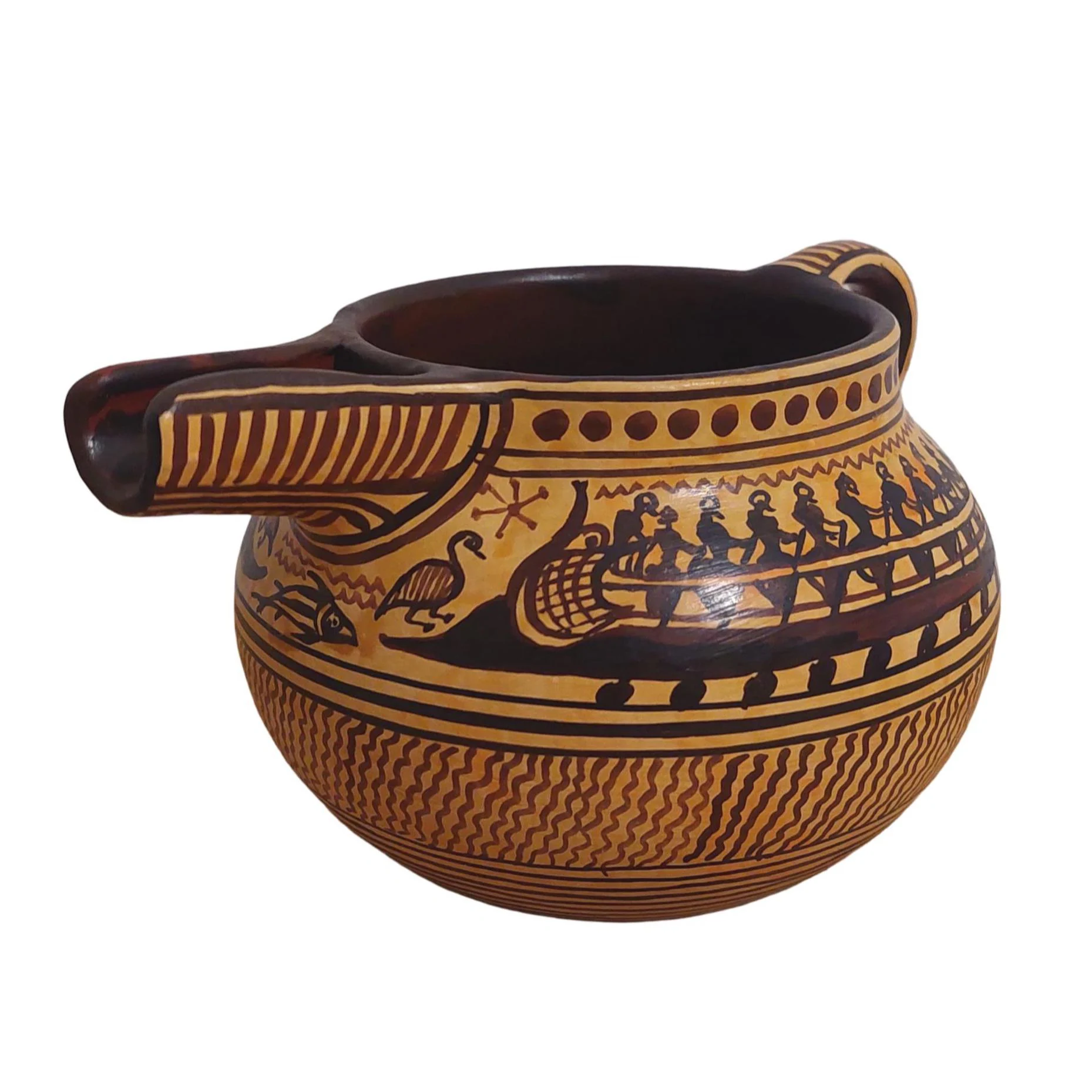 Ancient Greek Geometric Period Ceramic Jug Warship Scene Museum Replica
