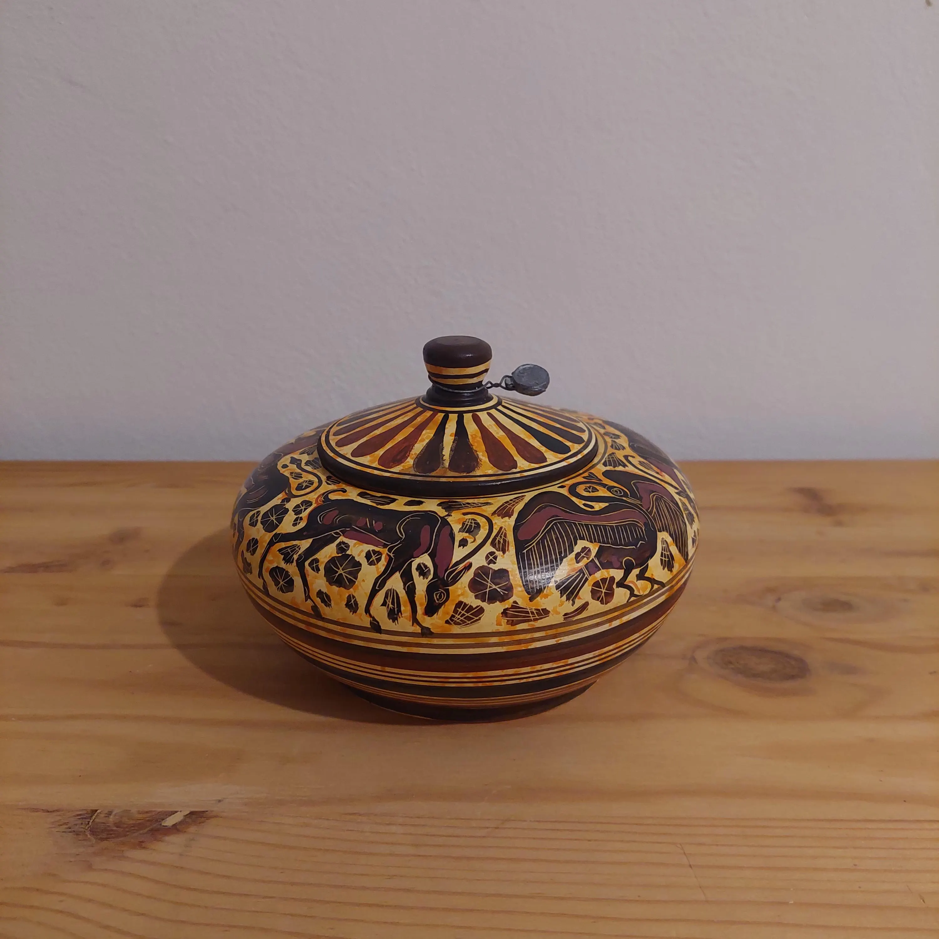 Handmade Corinthian Ceramic Pyxis: Winged Figure & Horse Decor — additional product image 6 from DadArt