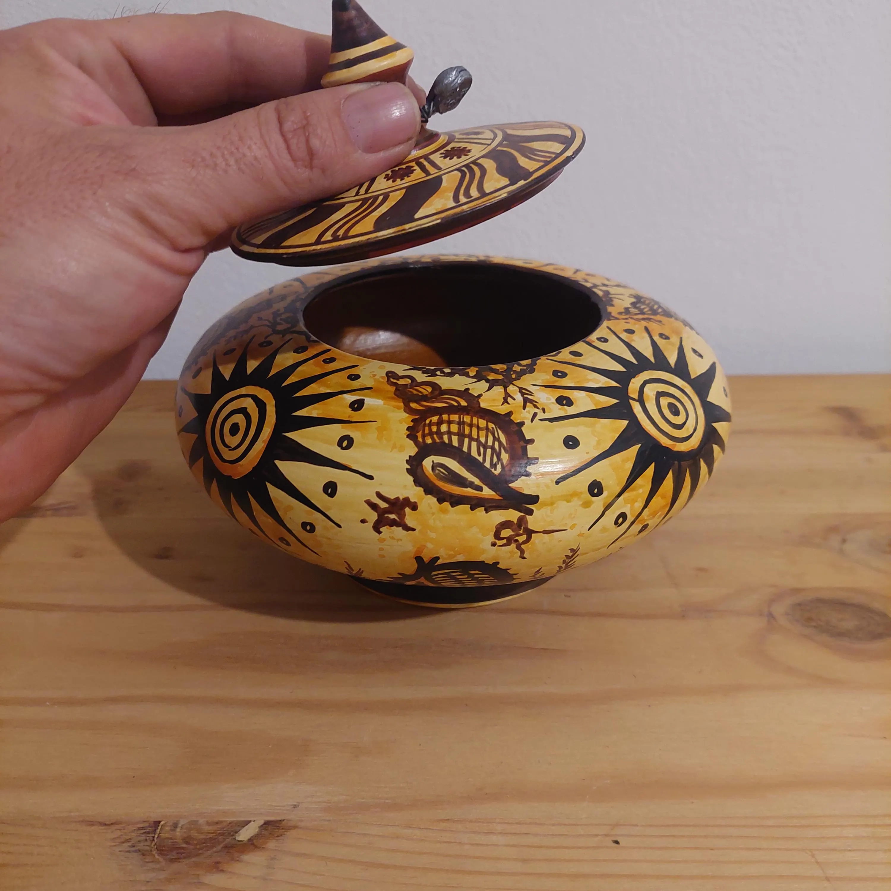 Handmade Greek Ceramic Jewelry Box: Sun Motif Keepsake Container — additional product image 6 from DadArt