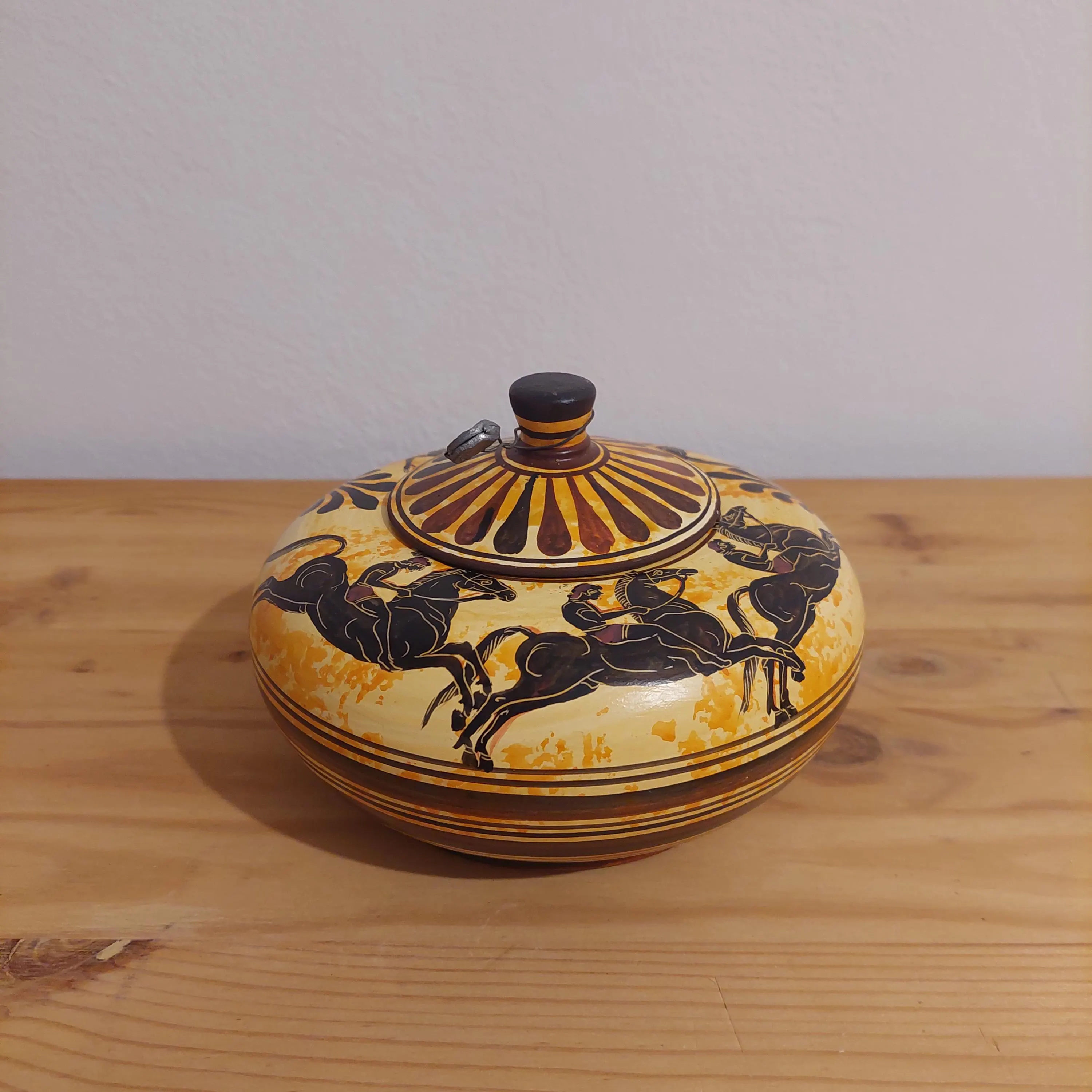 Handmade Greek Ceramic Pyxis: Black Figure Horse Riders Pot — additional product image 2 from DadArt