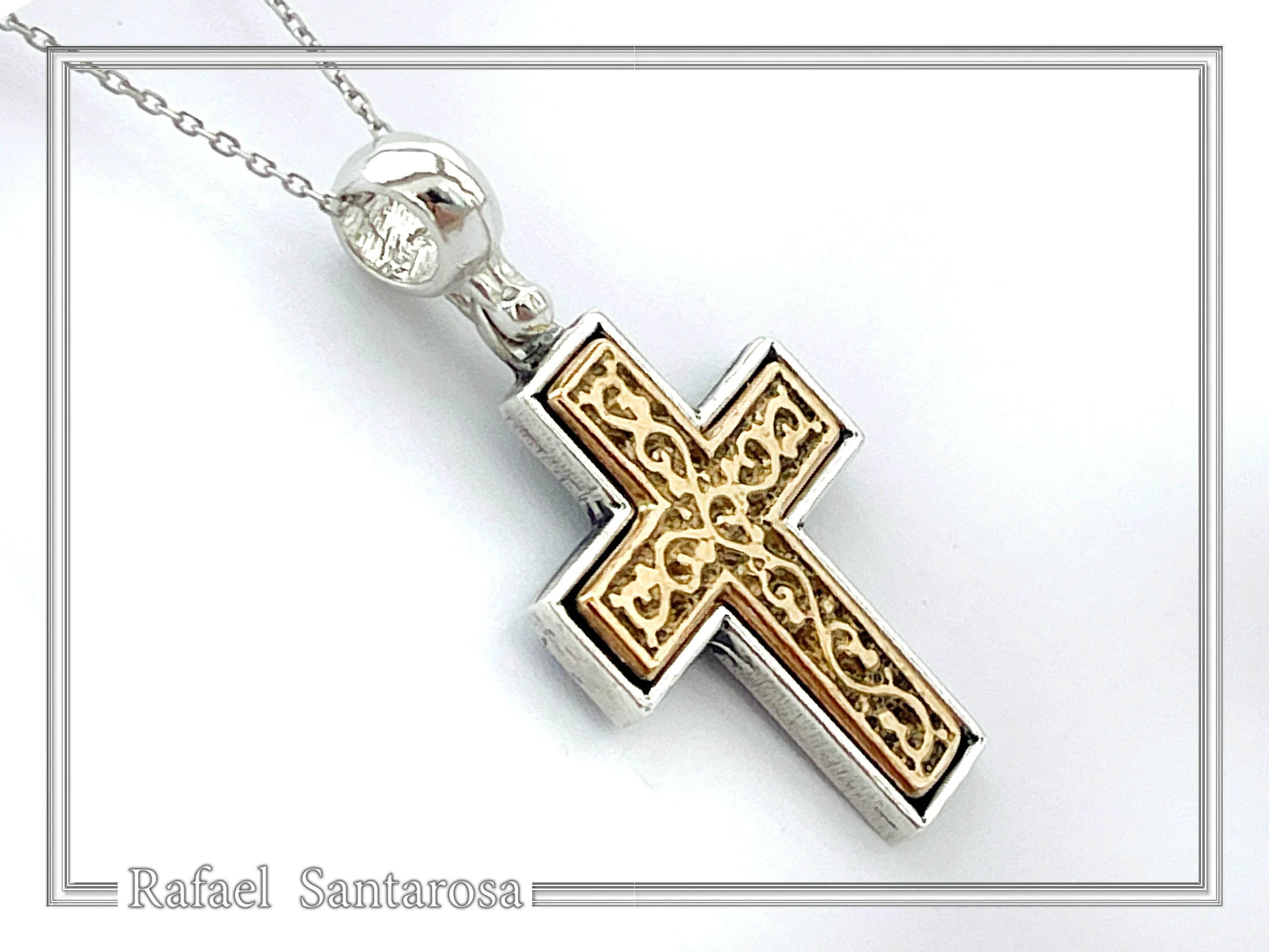 Byzantine Cross Pendant Religious Orthodox Necklace: Sterling Silver oxidised and 18k Gold Filled — additional product image 2 from Rafael Santarosa Fine Jewelry