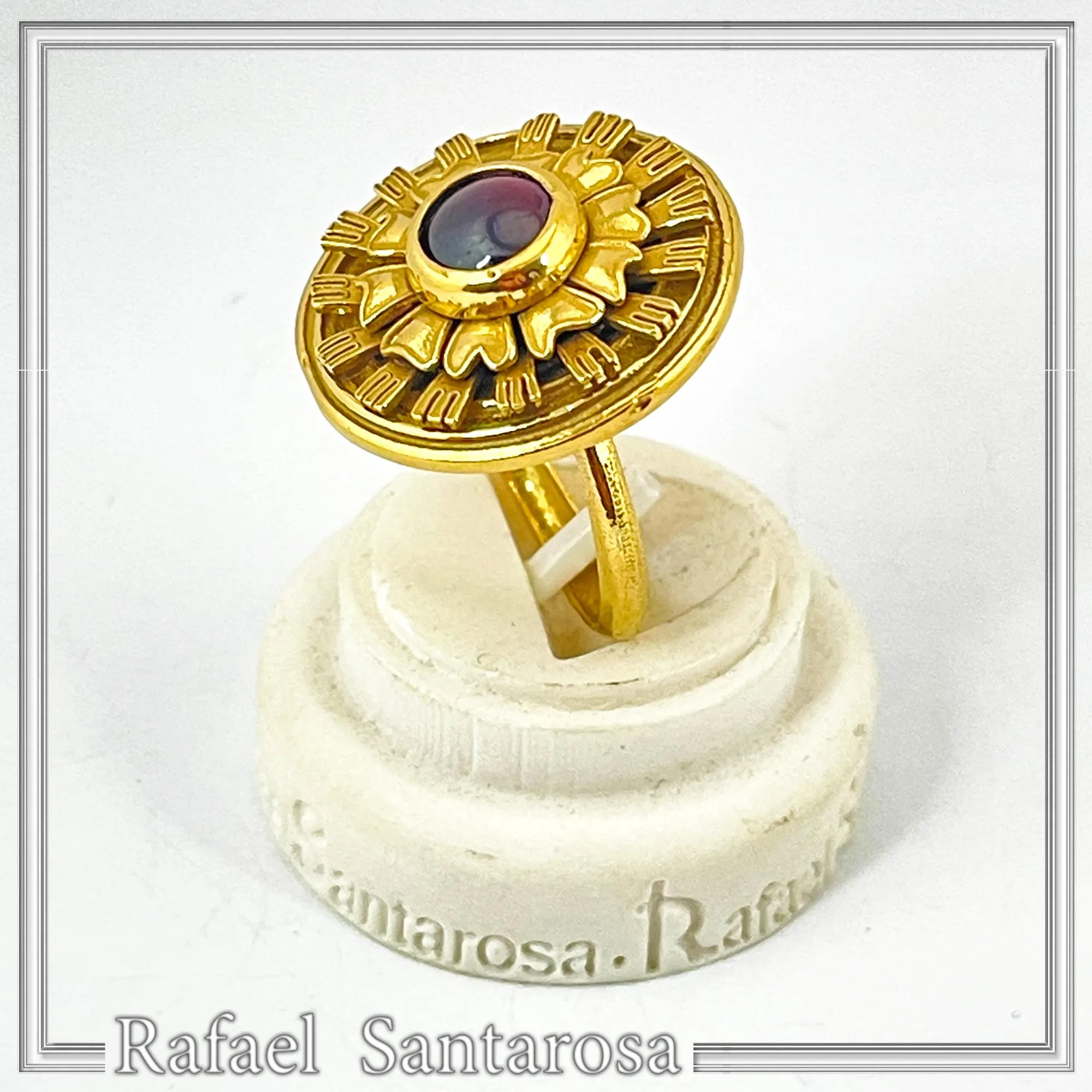 Ancient Greek Garnet Ring Sterling Silver 18K Gold Filled Archeological Museum Inspired