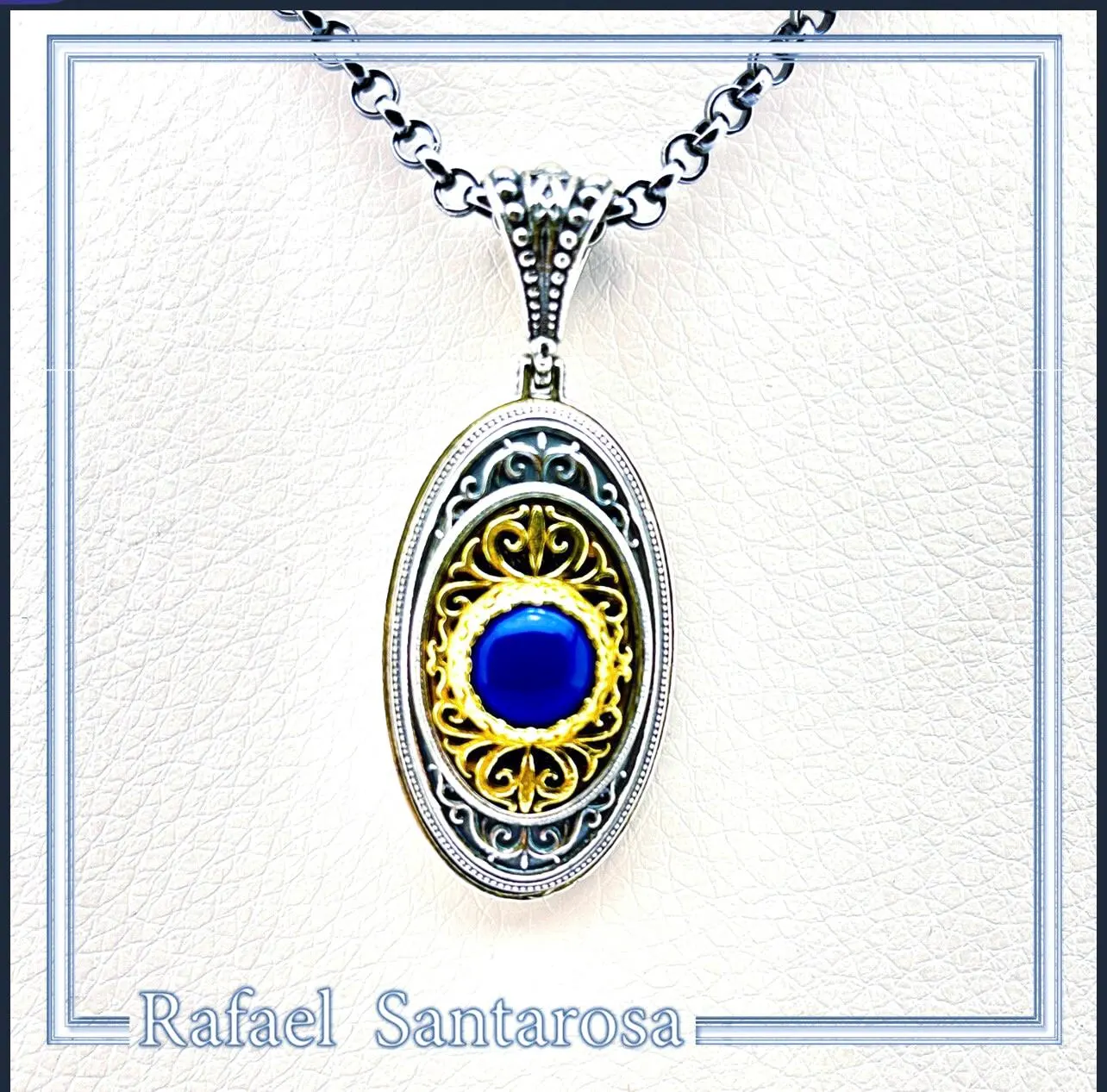 Genuine Lapis Lazuli Byzantine Way Crafted Pendant: Oxidised & Gold-Filled Sterling Silver — additional product image 6 from Rafael Santarosa Fine Jewelry