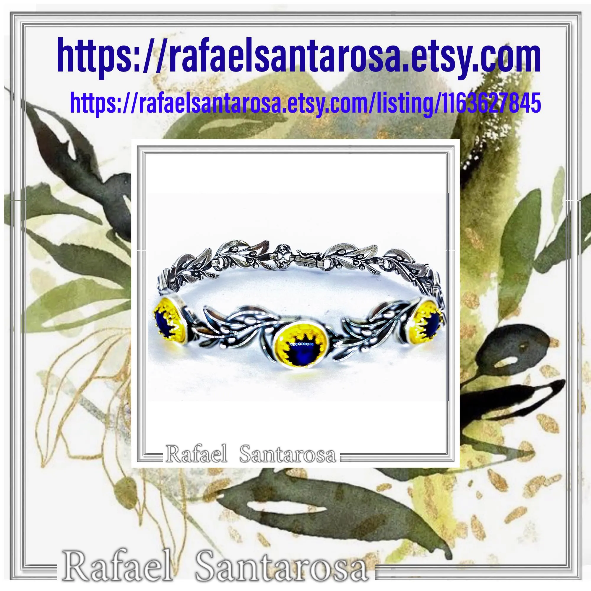 Natural Lapis Lazuli Olive Leaf Floral Beaded Bracelet: Oxidized and 18K Gold Filled Silver — additional product image 10 from Rafael Santarosa Fine Jewelry
