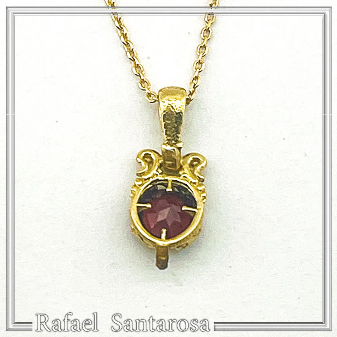 Brilliant Cut Red Garnet Byzantine Style Filigree Necklace: Sterling Silver 18K Gold-Filled Pendant — additional product image 9 from Rafael Santarosa Fine Jewelry