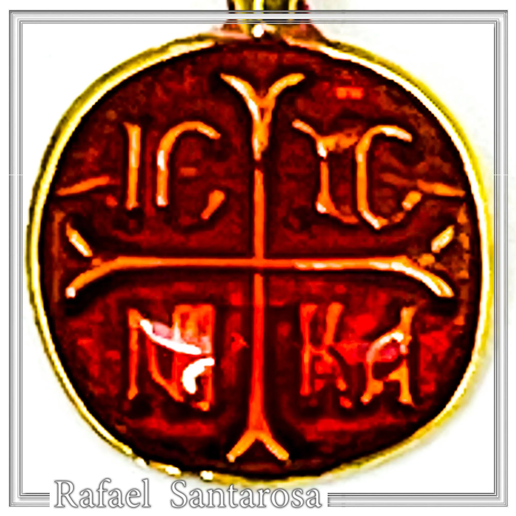 Extra Tiny Protection cross coin icxc nika necklace, red enamel, gold filled Sterling silver. — additional product image 8 from Rafael Santarosa Fine Jewelry