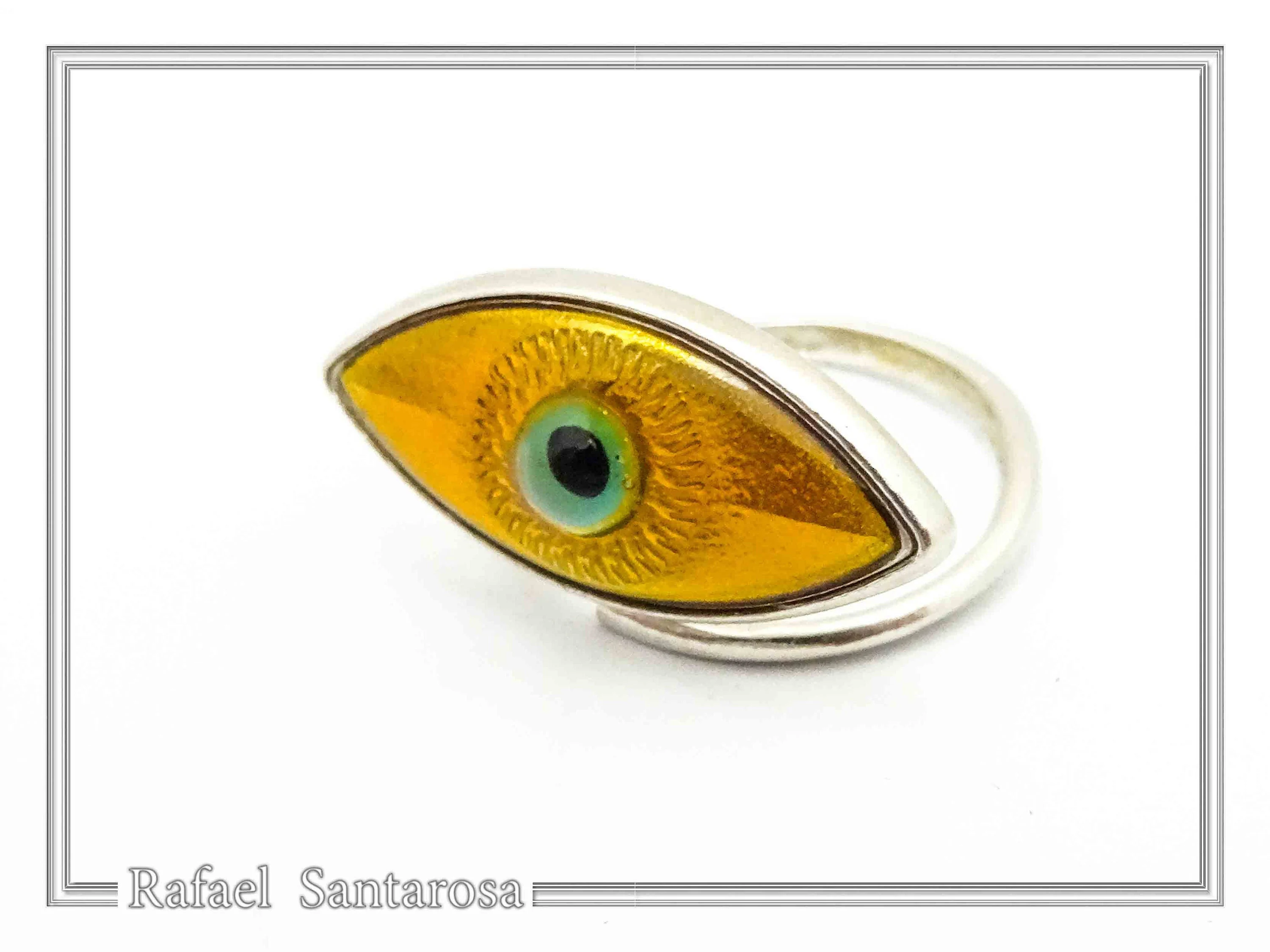 Evil Eye Protection Talisman Adjustable Ring: Transparent Coloured Enamel on Sterling Silver, Talisman Jewelry — additional product image 2 from Rafael Santarosa Fine Jewelry