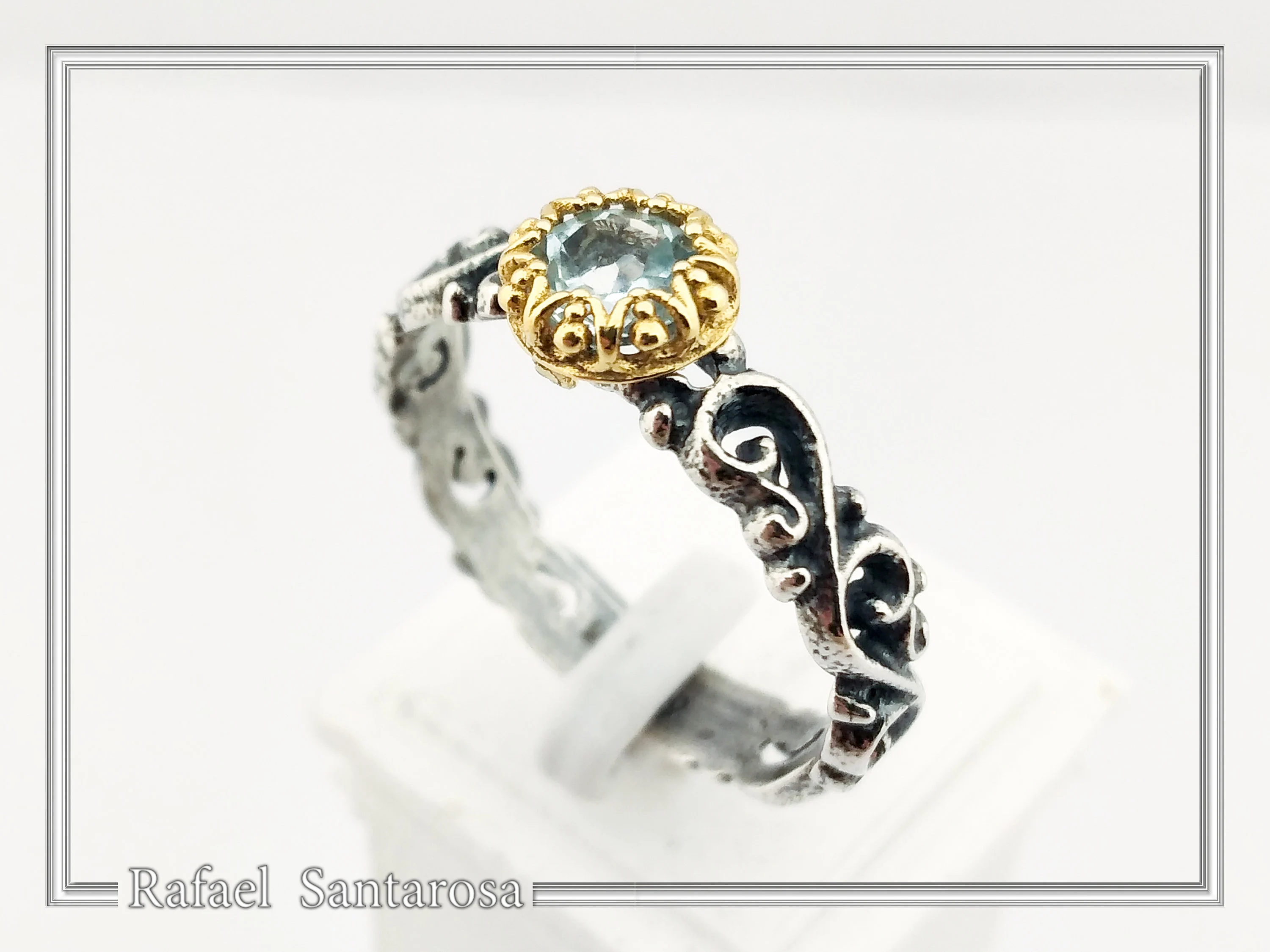 Genuine Gemstones Stacking Ring: Oxidized Sterling Silver & Gold-Filled Bezel — additional product image 9 from Rafael Santarosa Fine Jewelry