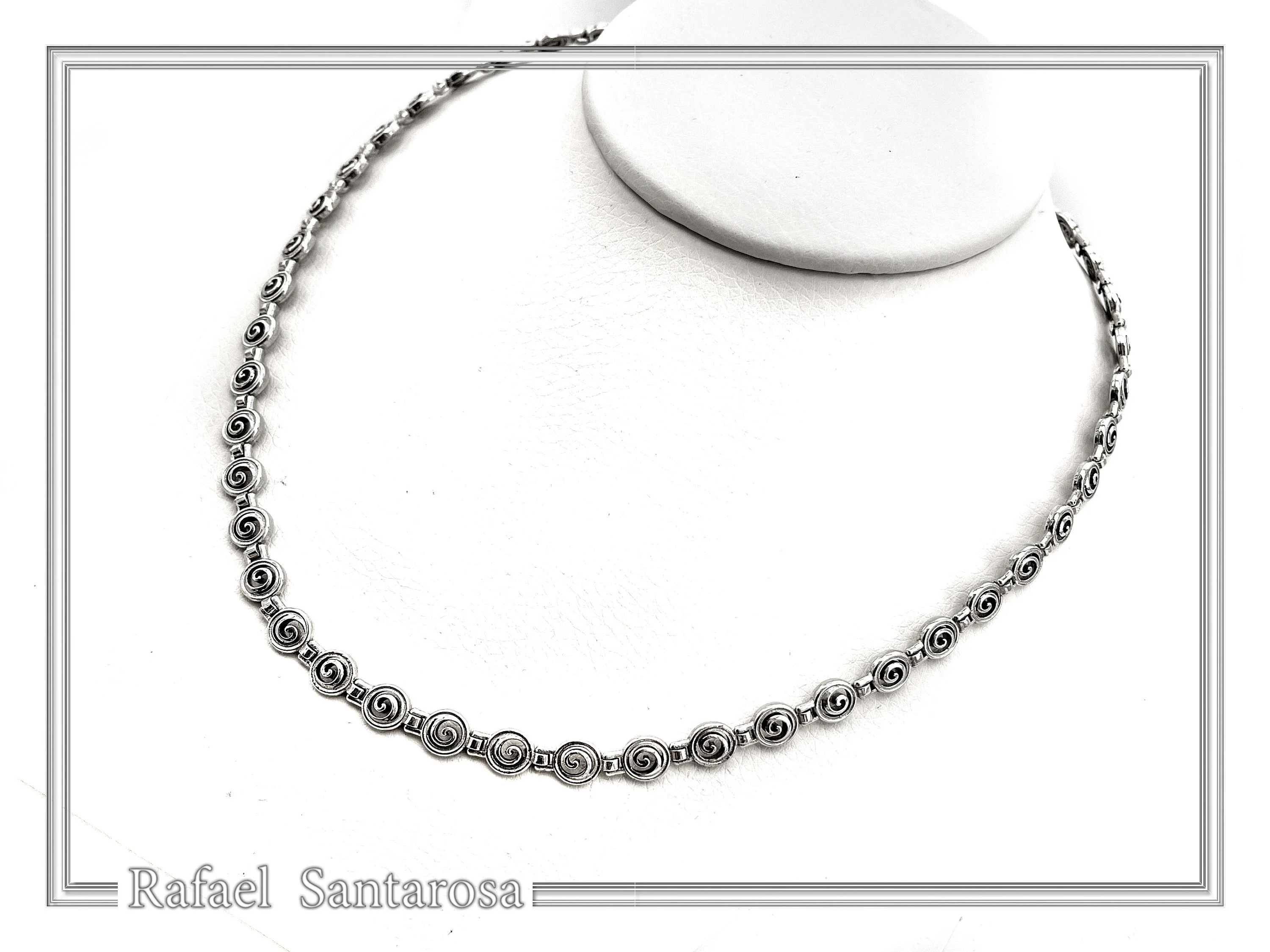 Spiral Eternity Symbol Beaded Necklace: Ancient Greek Museum Replica Jewelry Oxidized Sterling Silver — additional product image 6 from Rafael Santarosa Fine Jewelry