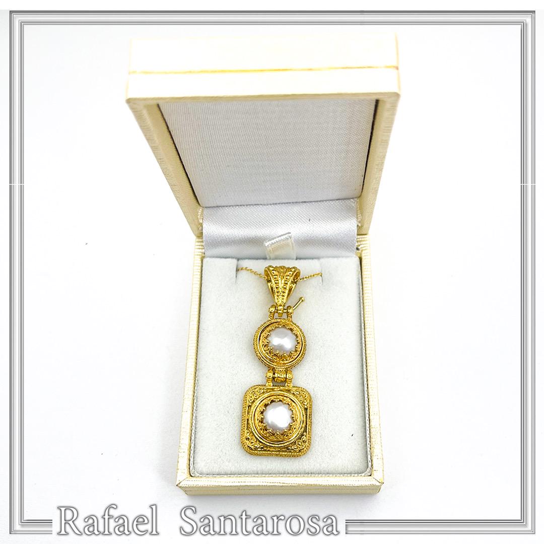 Natural pearl Byzantine Filigree Dangle Pendant: Sterling Silver 18K Gold Filled — additional product image 3 from Rafael Santarosa Fine Jewelry