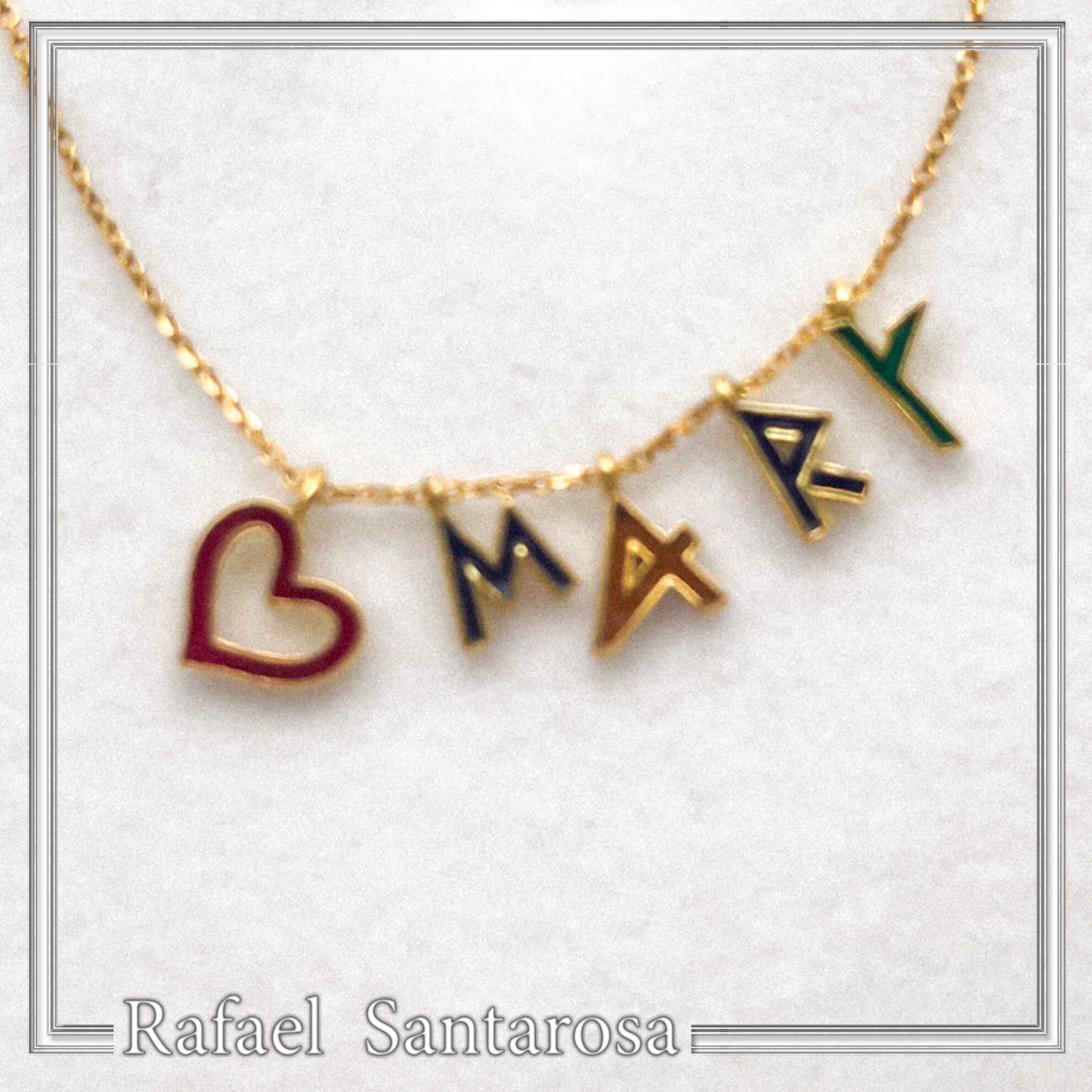 Personalized "Mary" Name Silver Gold filled Beaded Necklace: Enamel Letter Charm, Ancient Greek Font — additional product image 5 from Rafael Santarosa Fine Jewelry