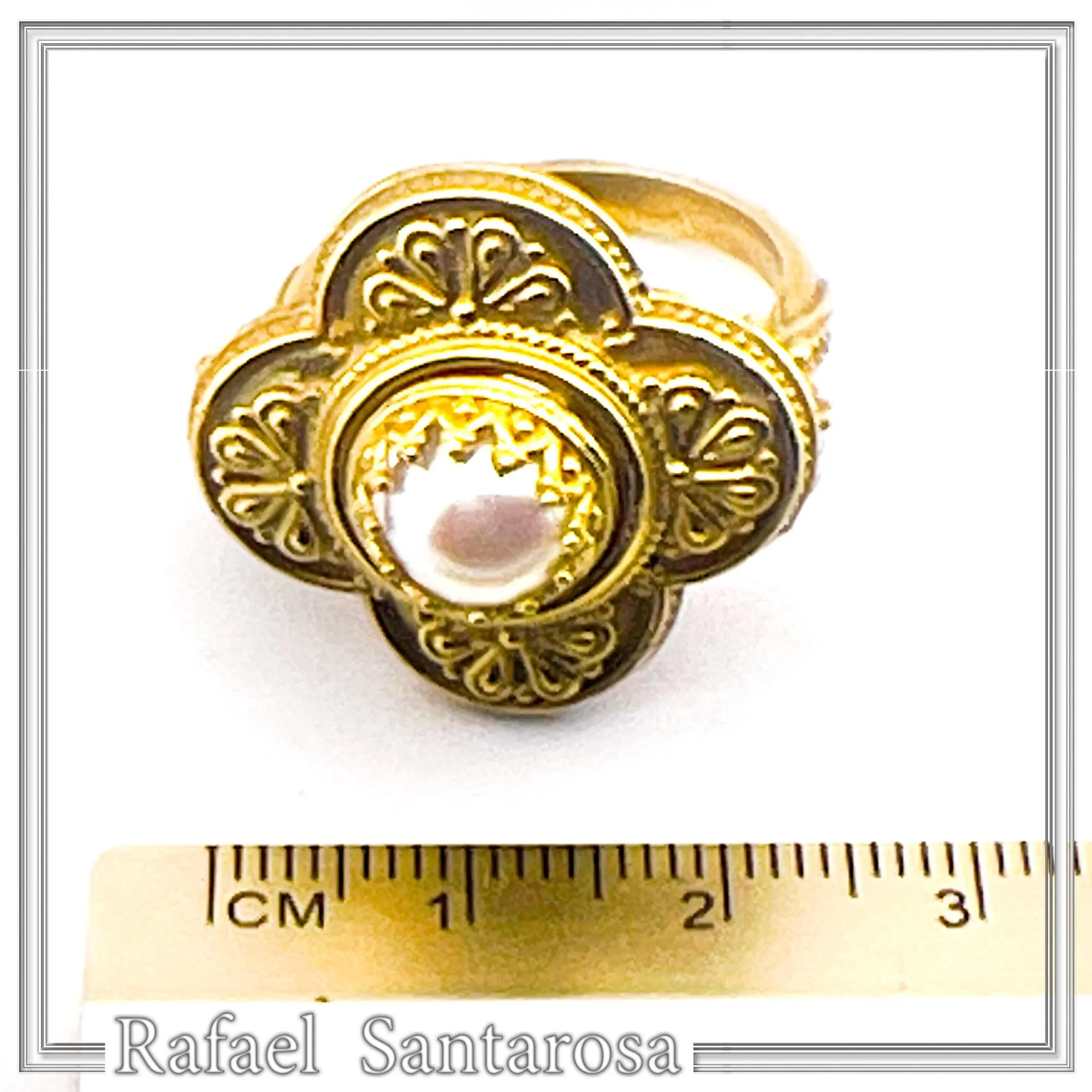 Byzantine Cross Ring: Natural Pearl, Sterling Silver 18K Gold-Filled Filigree — additional product image 9 from Rafael Santarosa Fine Jewelry