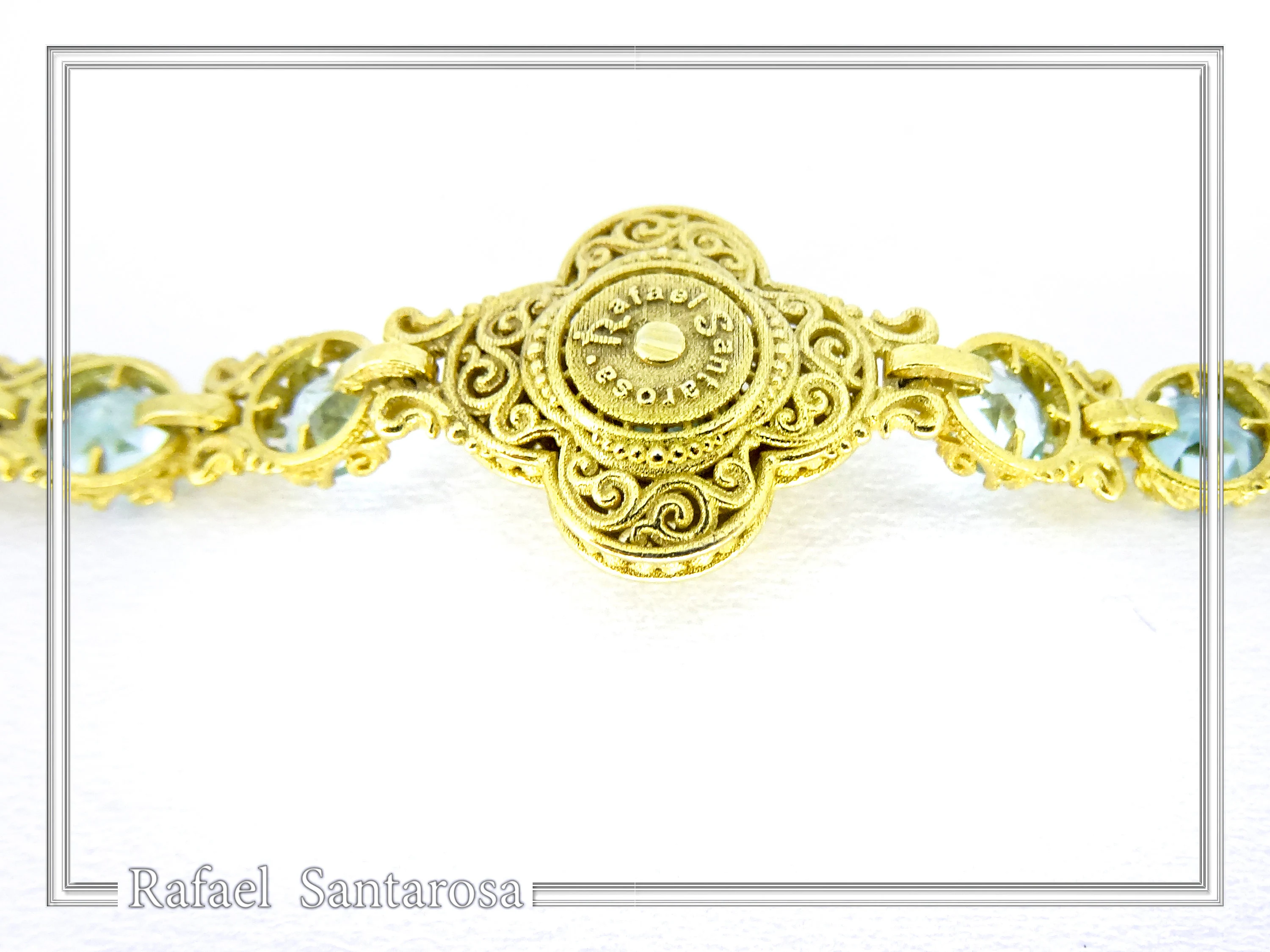 18K Gold Beaded Bracelet Handcrafted Byzantine Cross Filigree: Natural Genuine Sky-Blue Topaz Gemstones — additional product image 9 from Rafael Santarosa Fine Jewelry