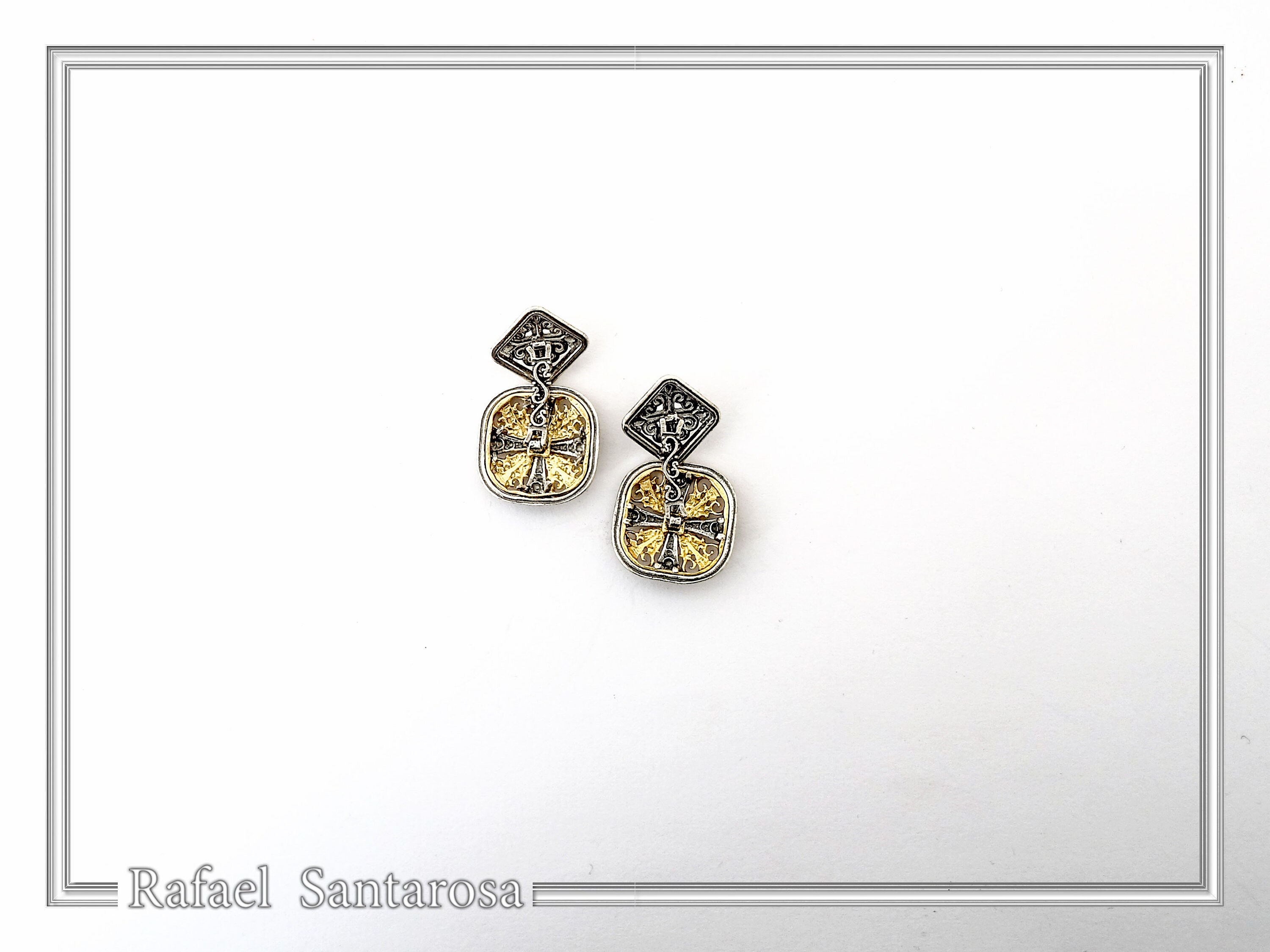 Byzantine style Cross Shaped Cufflinks for him: Oxidized and 18K Gold Filled Sterling Silver — additional product image 8 from Rafael Santarosa Fine Jewelry