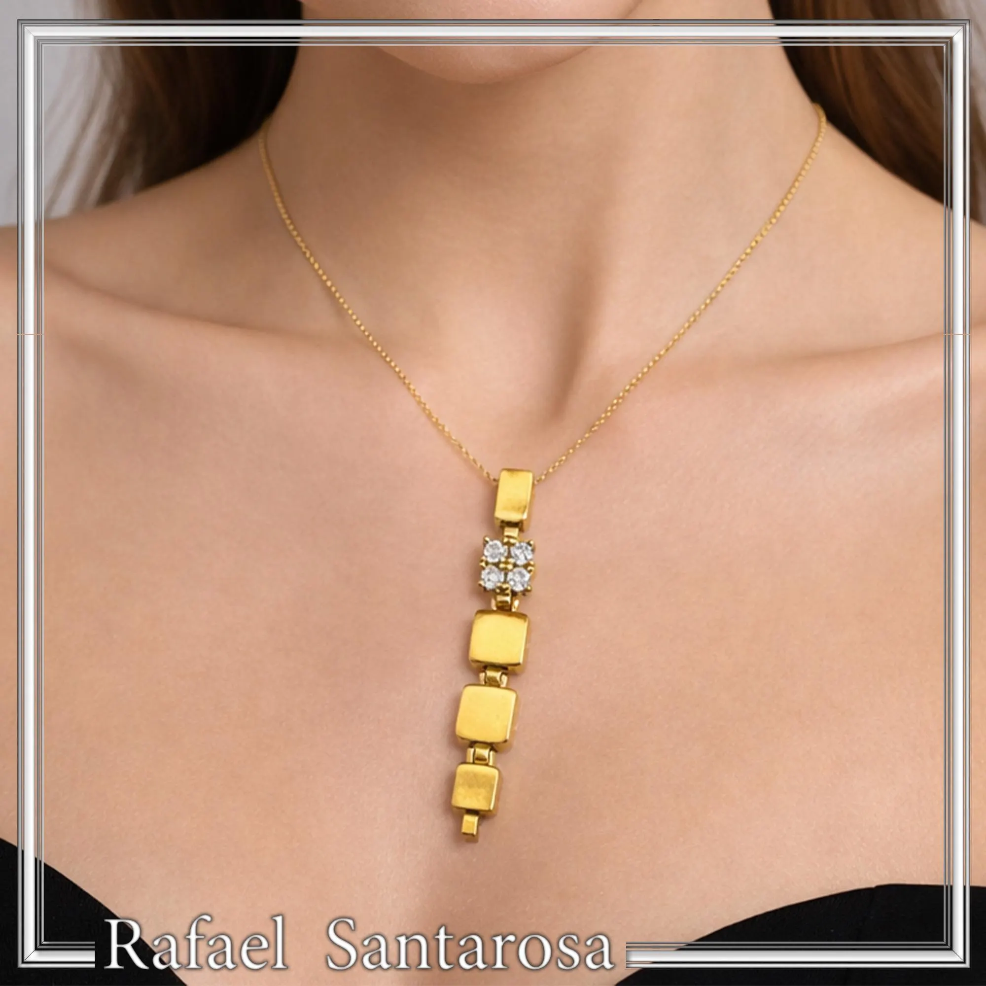 Sterling Silver Gold Filled Sky Blue Topaz Dangle Pendant Art Deco Handmade Necklace — additional product image 7 from Rafael Santarosa Fine Jewelry