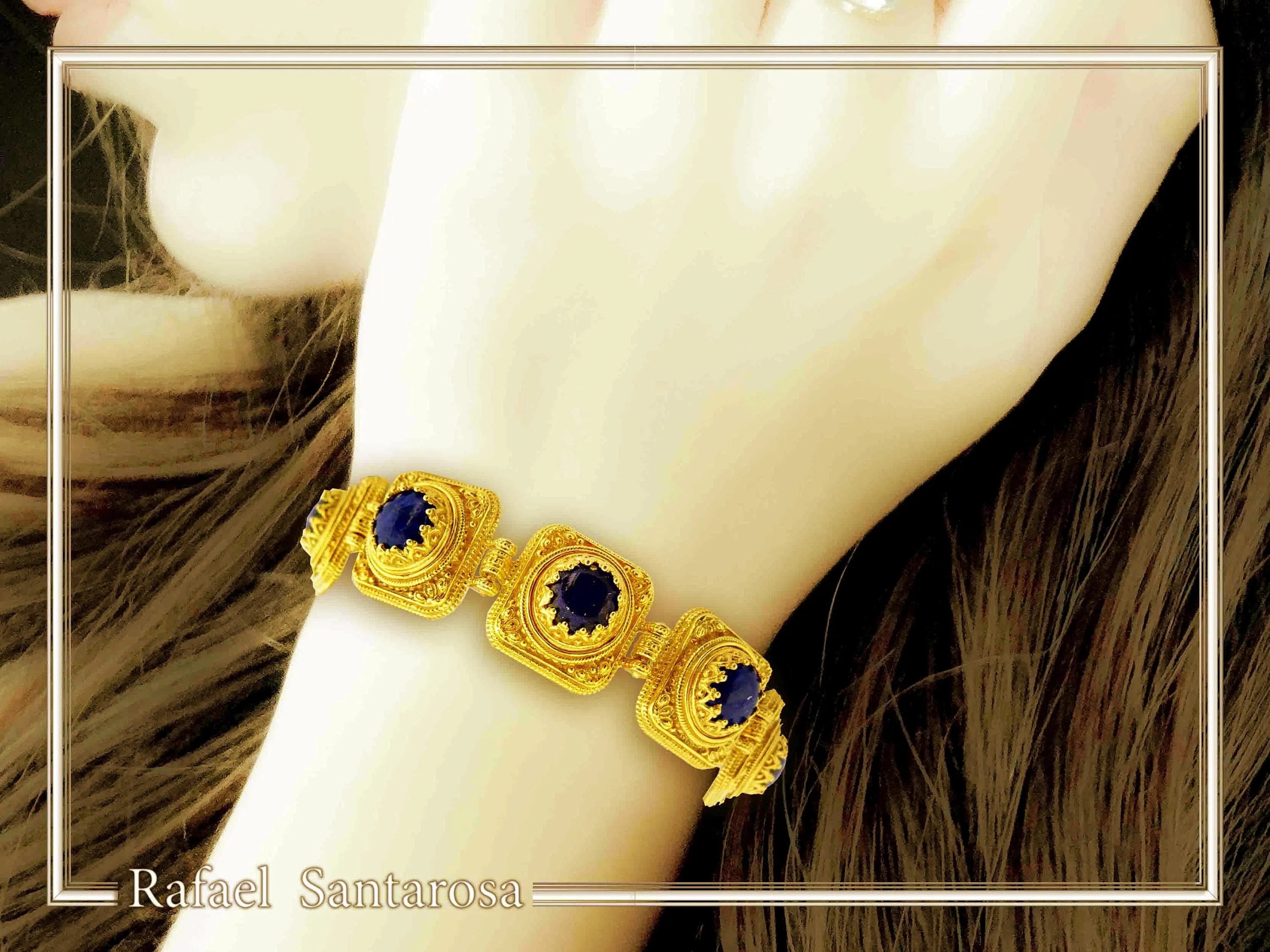 Lapis Lazuli Byzantine Bracelet Sterling Silver 18k Gold Filled Filigree Granulation Jewelry — additional product image 2 from Rafael Santarosa Fine Jewelry