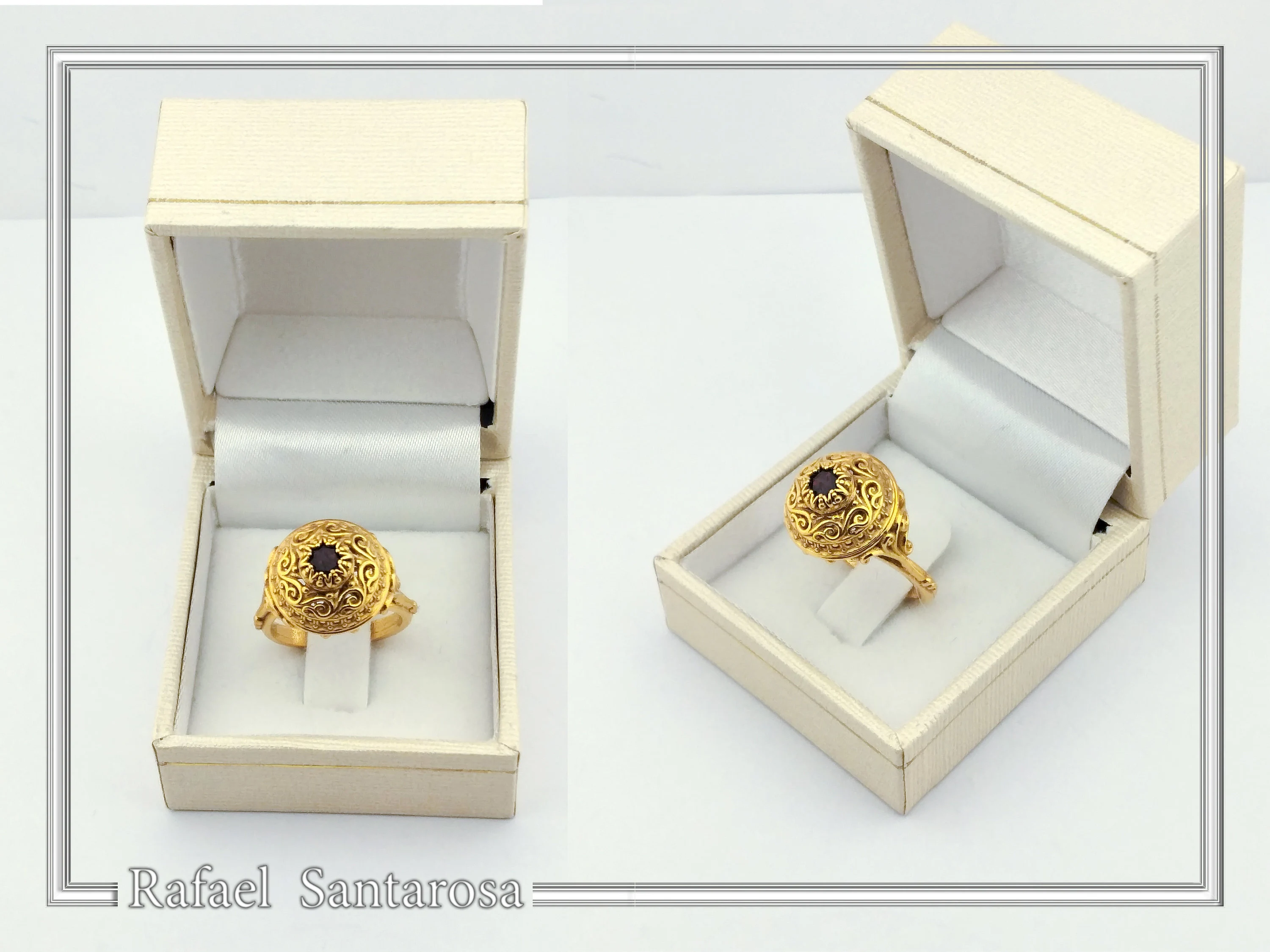 18k Solid Gold Byzantine Natural Gemstone Filigree Statement Ring: Handmade Boho Ring For Her — additional product image 9 from Rafael Santarosa Fine Jewelry