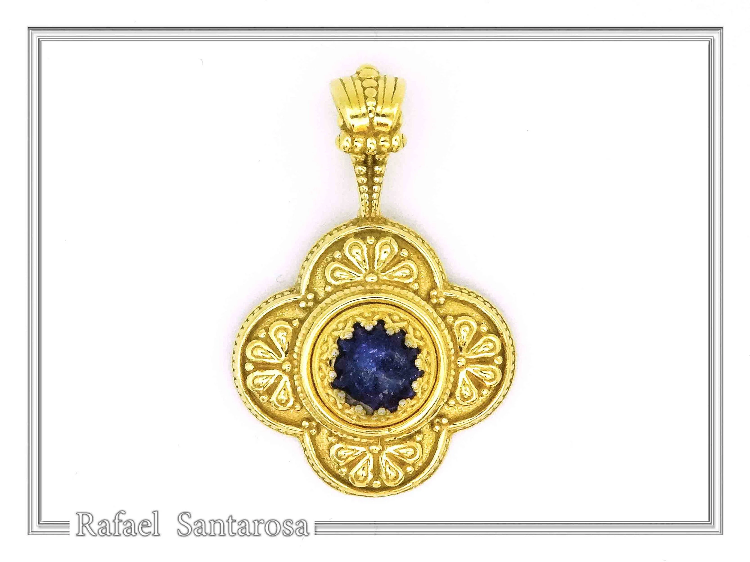 Natural Lapis Lazuli Byzantine Filigree Cross Pendant: 18K Gold-Filled Sterling Silver — additional product image 2 from Rafael Santarosa Fine Jewelry