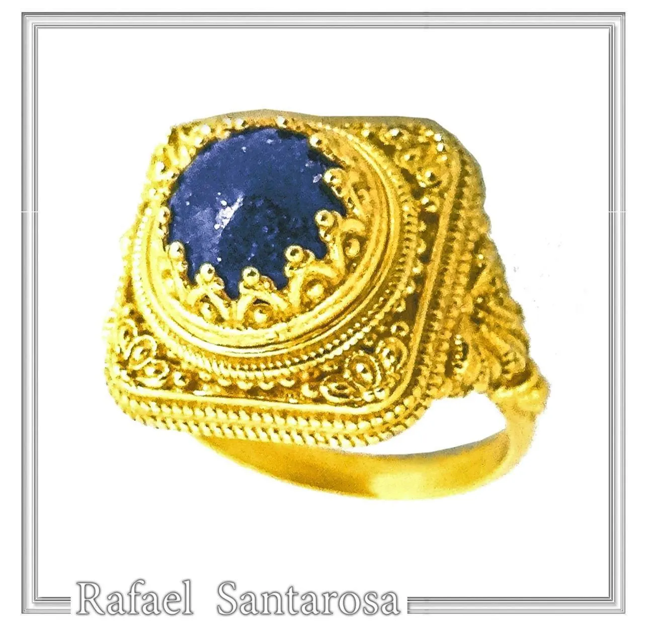 Byzantine Handcrafted Natural Lapis Lazuli Sterling Silver Ring: 18k Gold Filled — additional product image 2 from Rafael Santarosa Fine Jewelry